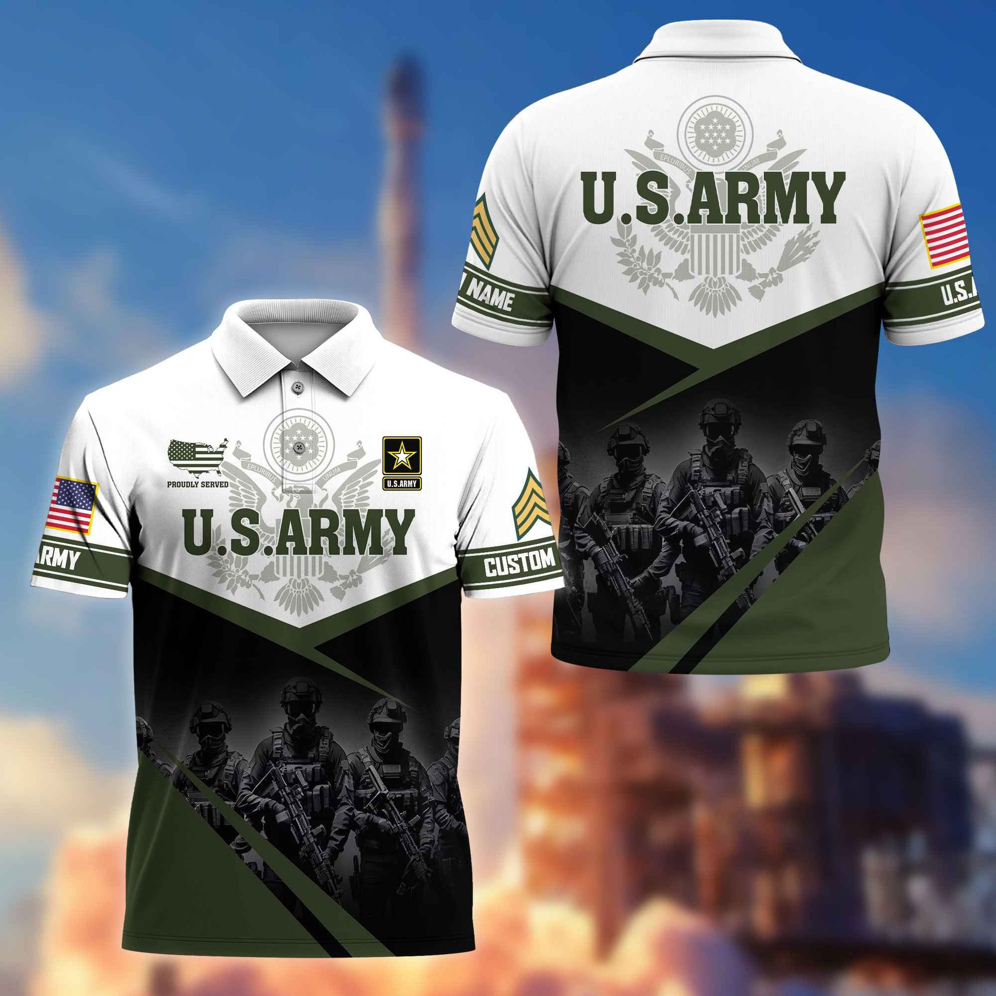 US Army Custom Polo Shirt VPVC217301, Gifts For Army Veteran, Best Gifts On Father's Day, Armed Forces Day, Independence Day, Veterans Day.