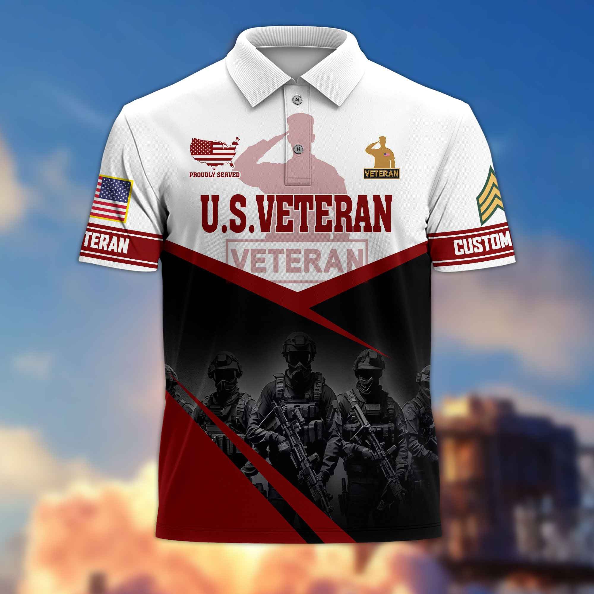 US Veteran Custom Polo Shirt VPVC217307, Gifts For US Veteran, Best Gifts On Father's Day, Armed Forces Day, Independence Day, Veterans Day.