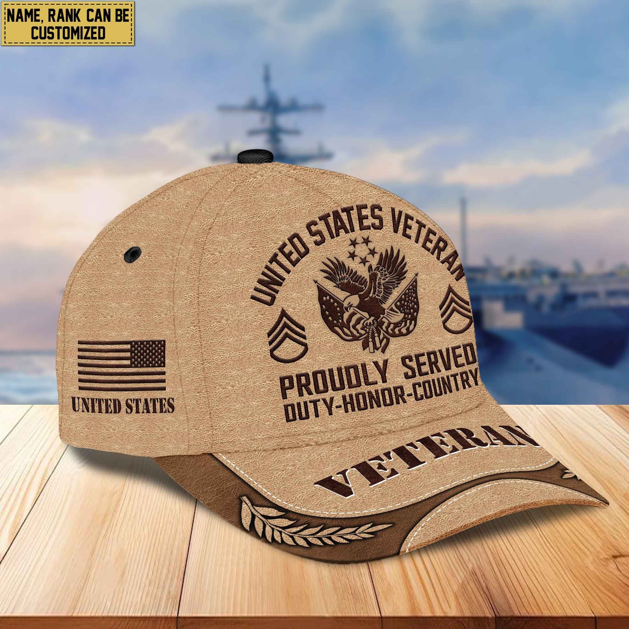 Premium US Veterans Baseball Hats BPVC230401, Custom Name, Rank, Gifts For US Veterans On Father's Day, Armed Forces Day, Independence Day, Veterans Day.
