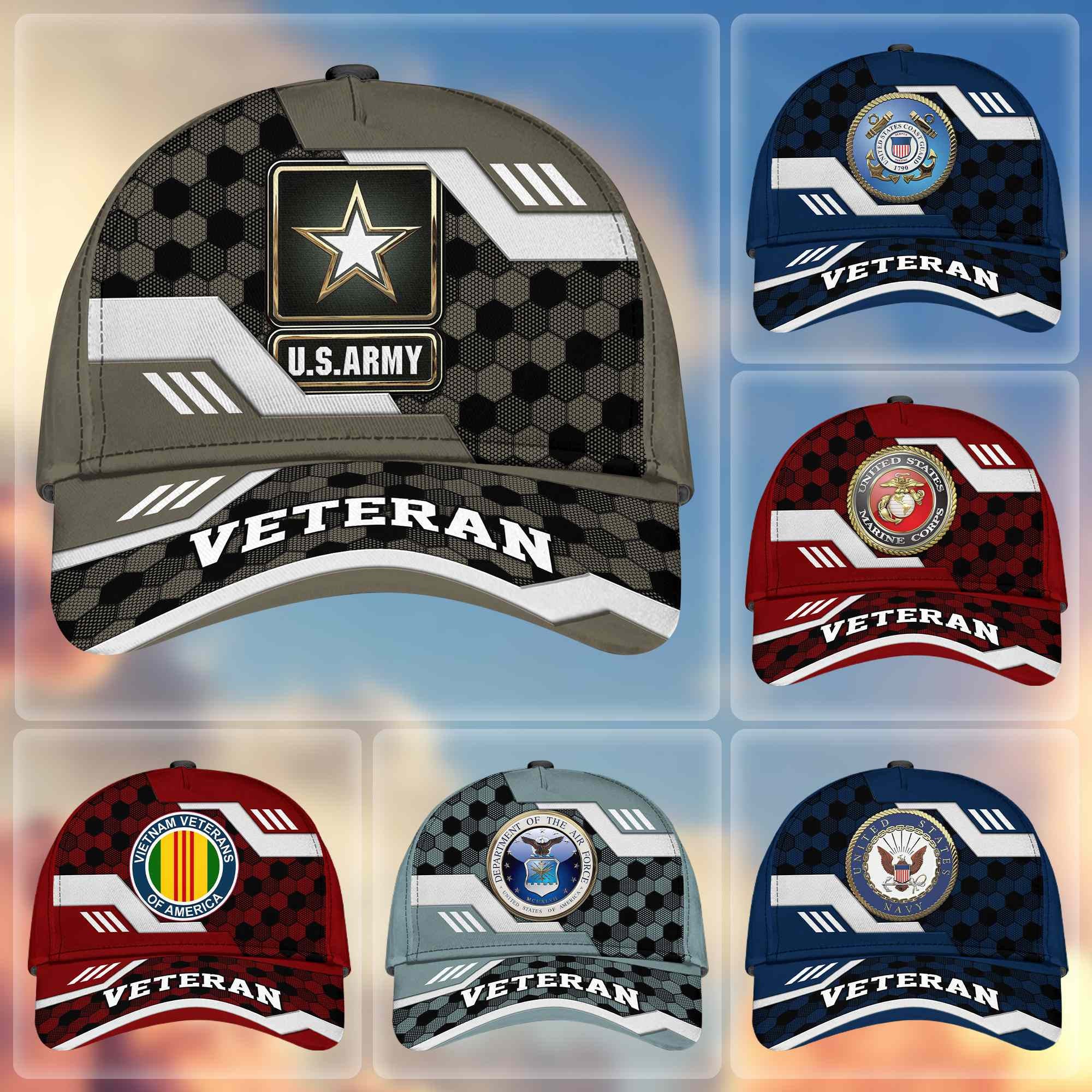 Premium US Veterans Baseball Hats BPHN220411, Gifts For US Veterans On Father's Day, Armed Forces Day, Independence Day, Veterans Day.