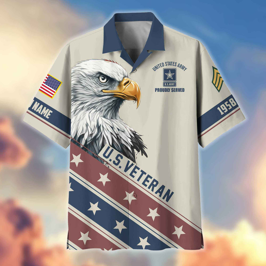 Unique Custom Name, Rank, Year, US Army Hawaiian Shirt VPVC404201, Gifts For Army Veteran, Best Gifts On Father's Day, Independence Day, Veterans Day.