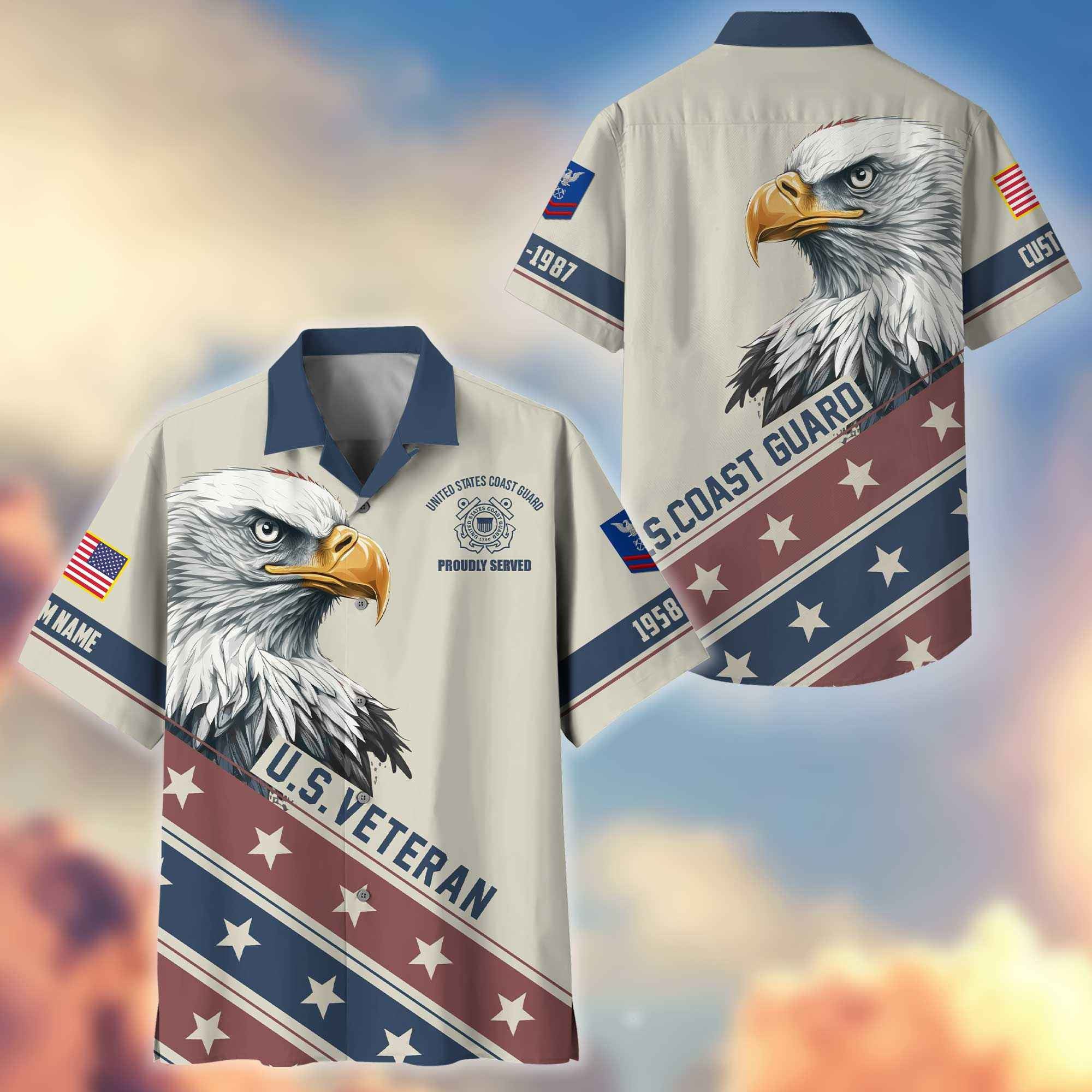 Unique Custom Name, Rank, Year, USCG Hawaiian Shirt VPVC404205, Gifts For Coast Guard Veteran, Best Gifts On Father's Day, Independence Day, Veterans Day.