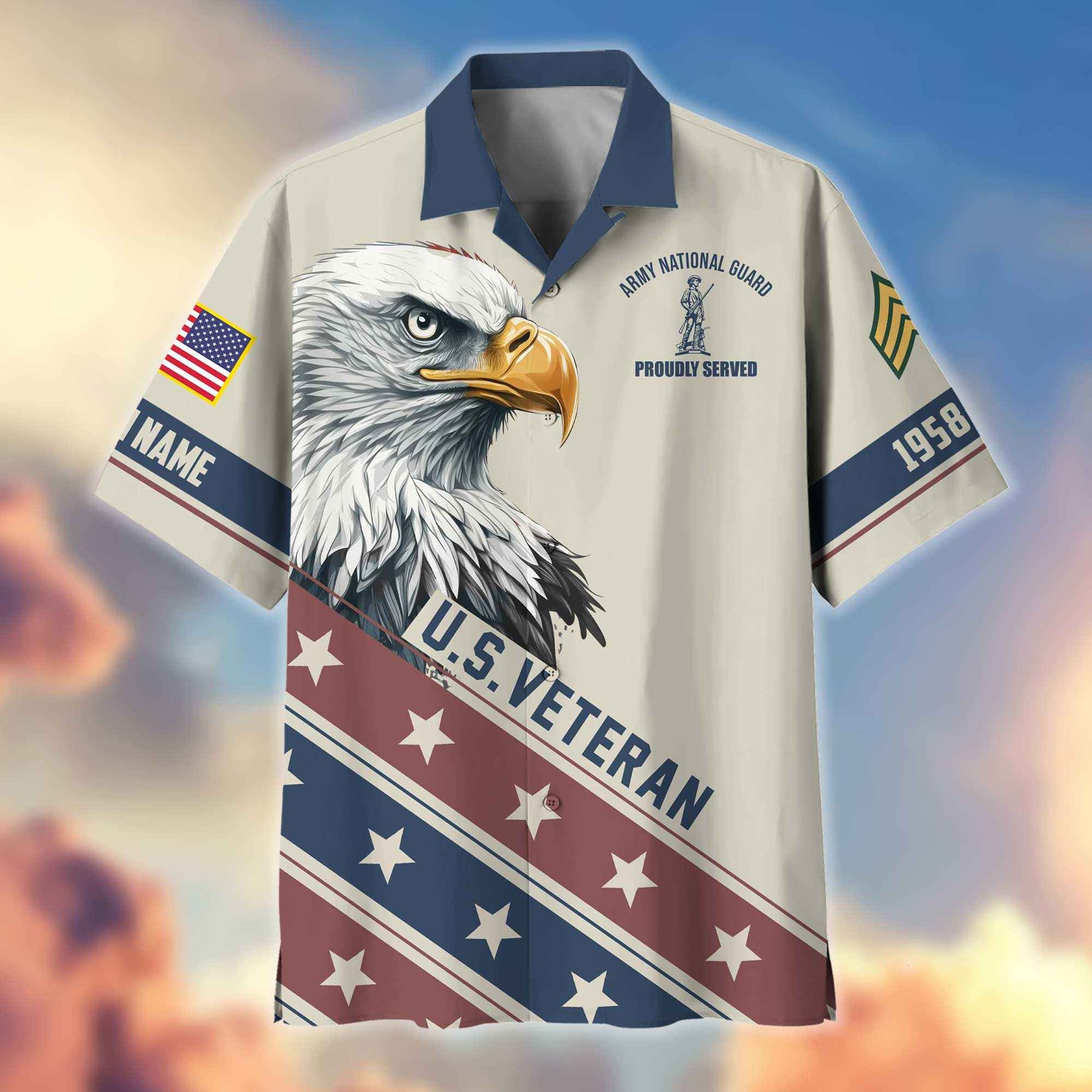 Unique Custom Name, Rank, Year, US Army National Guard Veteran Hawaiian Shirt VPVC404208, Gifts For Army National Guard Veteran, Best Gifts On Father's Day, Independence Day, Veterans Day.