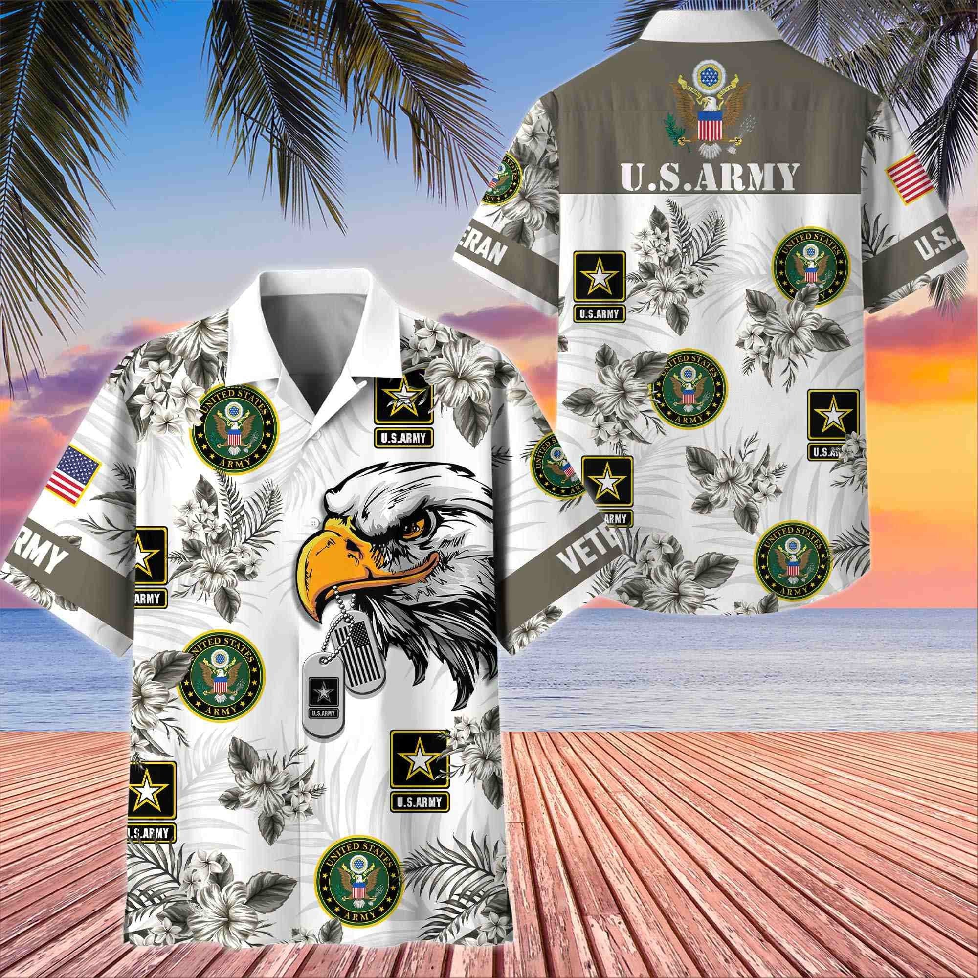 Premium US Veterans Hawaiian Shirt BPHN230411, Gifts For US Veterans, Gifts On Memorial Day, Father's Day, Armed Forces Day, Veterans Day.