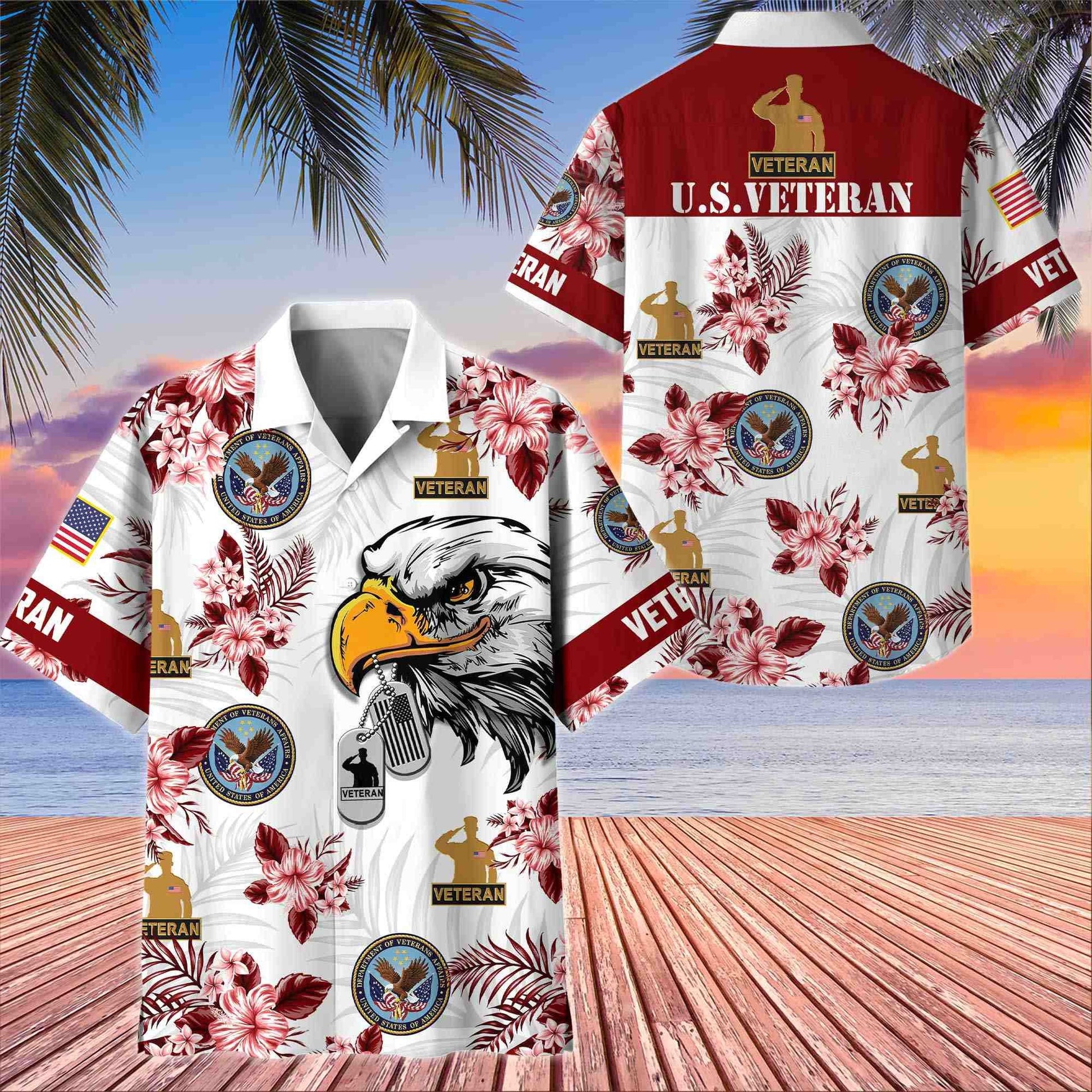 Premium US Veterans Hawaiian Shirt BPHN230411, Gifts For US Veterans, Gifts On Memorial Day, Father's Day, Armed Forces Day, Veterans Day.