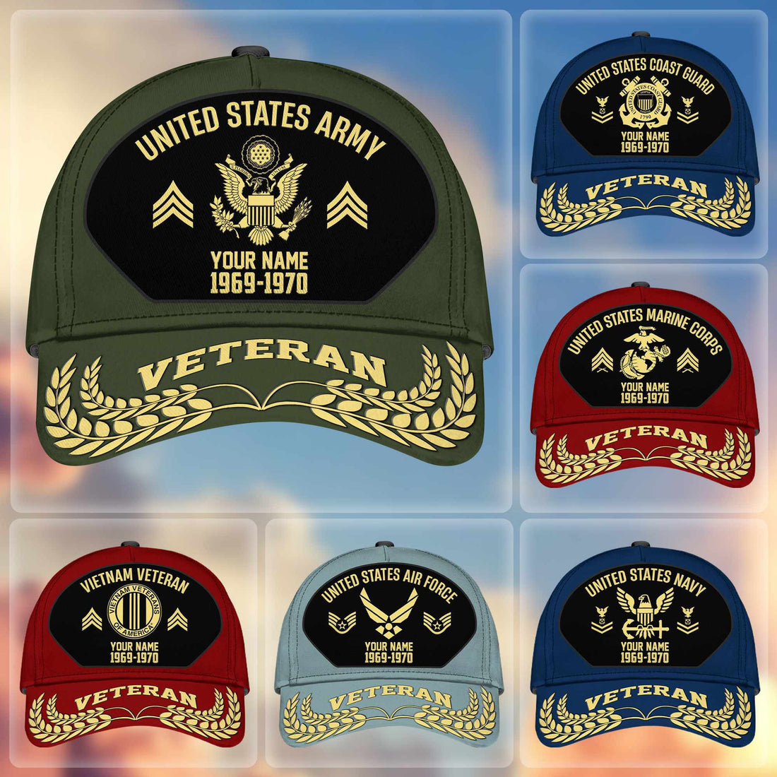 Premium US Veterans Baseball Hats BPHN080512, Custom Name, Rank, Year, Gifts For US Veterans On Father's Day, Armed Forces Day, Independence Day, Veterans Day.