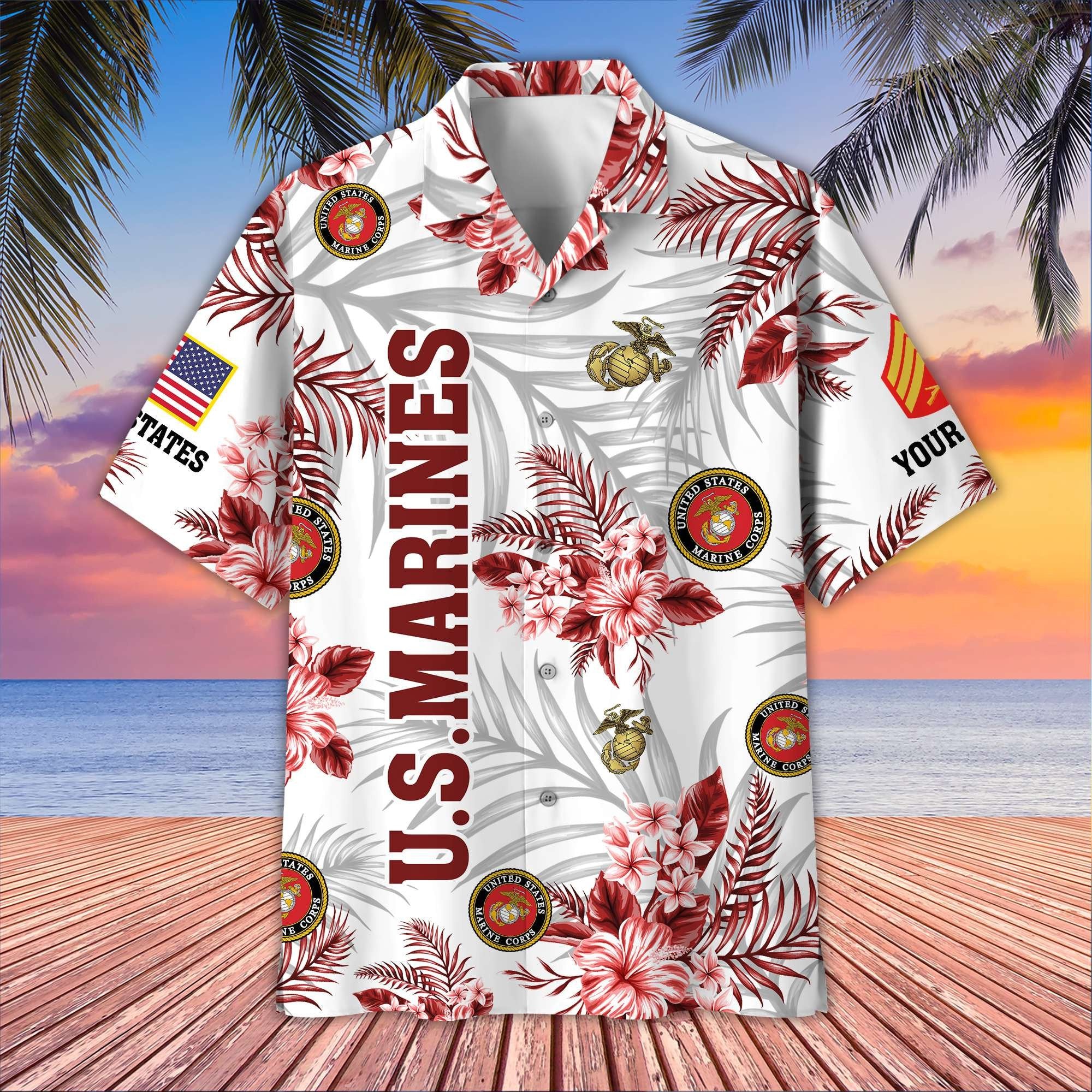 Unique Custom Name, Rank, USMC Hawaiian Shirt VPVC406203, Gifts For Marine Veteran, Best Gifts On Father's Day, Independence Day, Veterans Day.