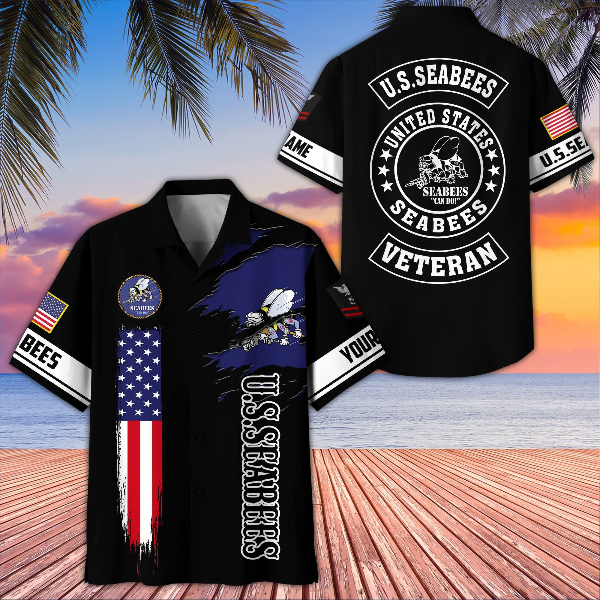 Unique Custom Name, Rank, US Seabees Hawaiian Shirt VPVC407209, Gifts For US Seabees, Best Gifts On Father's Day, Independence Day, Veterans Day.