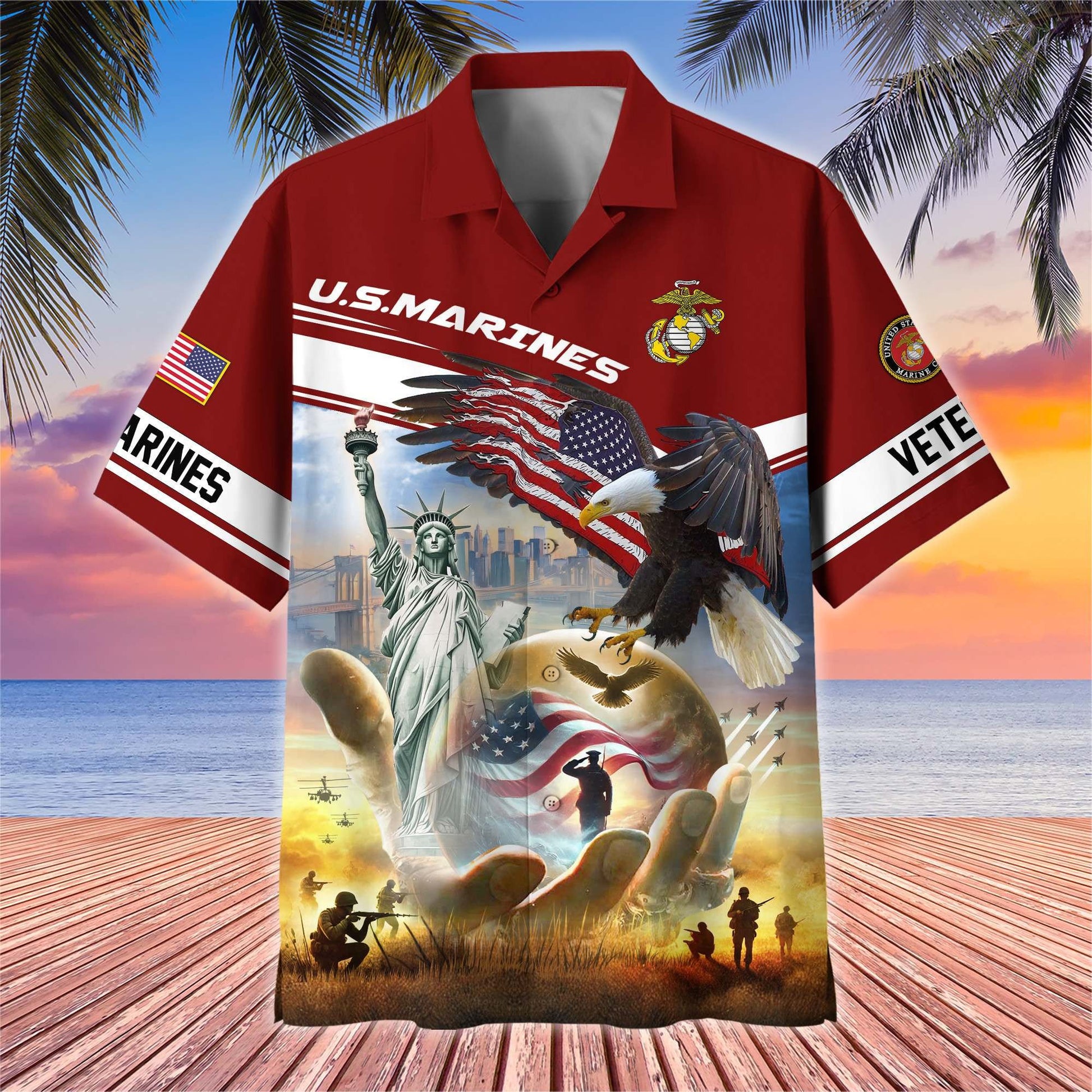 Premium US Veterans Hawaiian Shirt BPHN230513, Gifts For US Veterans, Gifts On Father's Day, Armed Forces Day, Veterans Day.