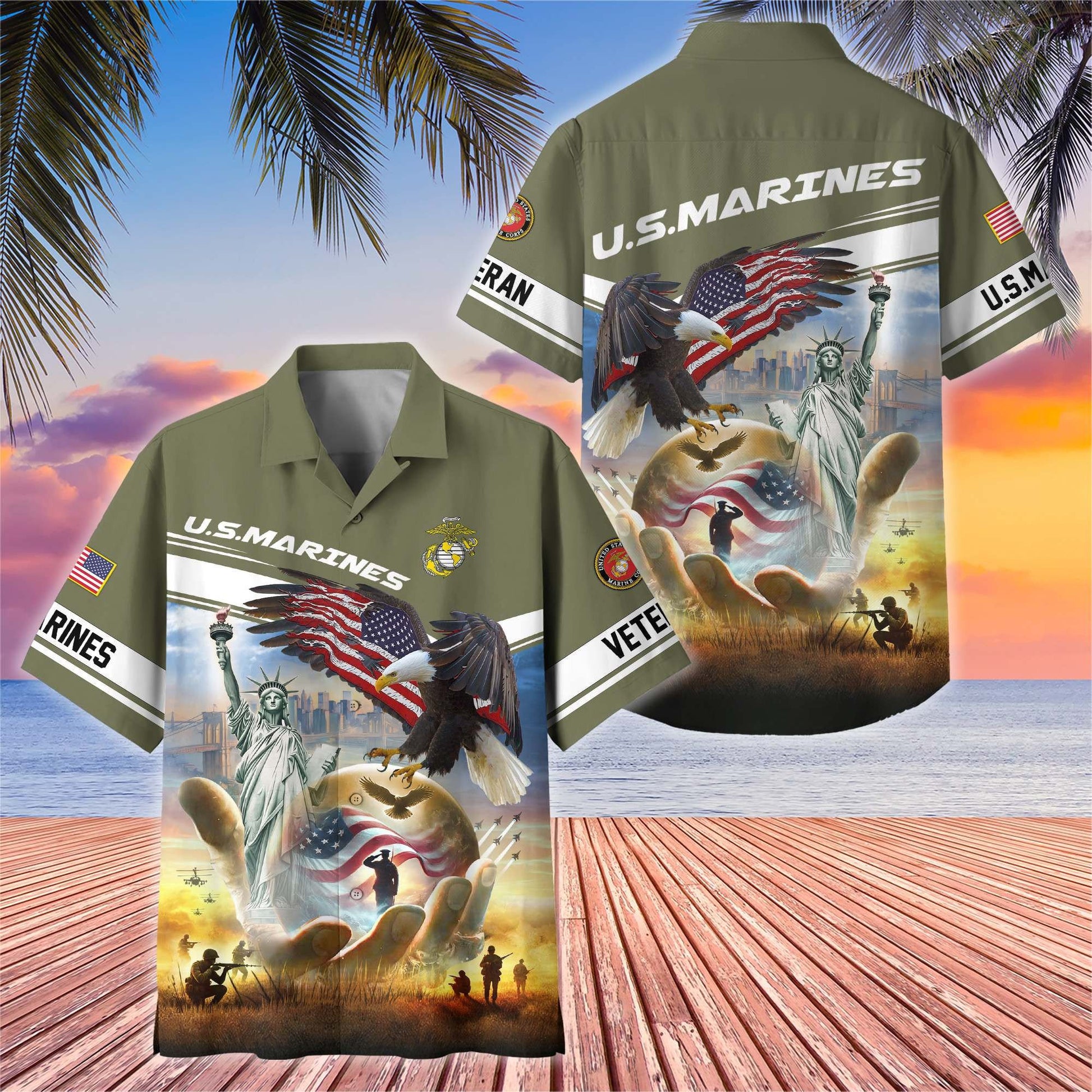 Premium US Veterans Hawaiian Shirt BPHN230513, Gifts For US Veterans, Gifts On Father's Day, Armed Forces Day, Veterans Day.