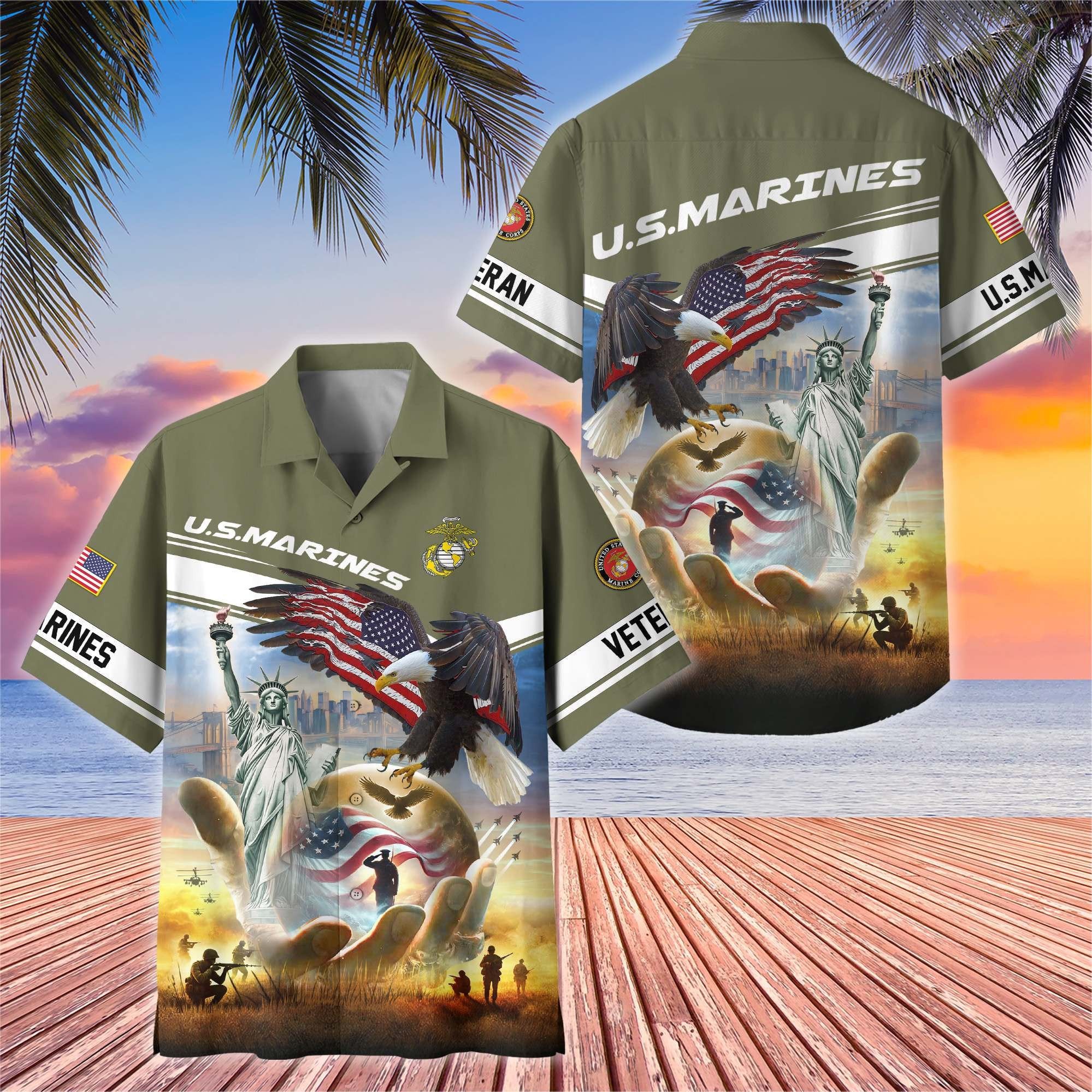 Premium US Veterans Hawaiian Shirt BPHN230513, Gifts For US Veterans, Gifts On Father's Day, Armed Forces Day, Veterans Day.