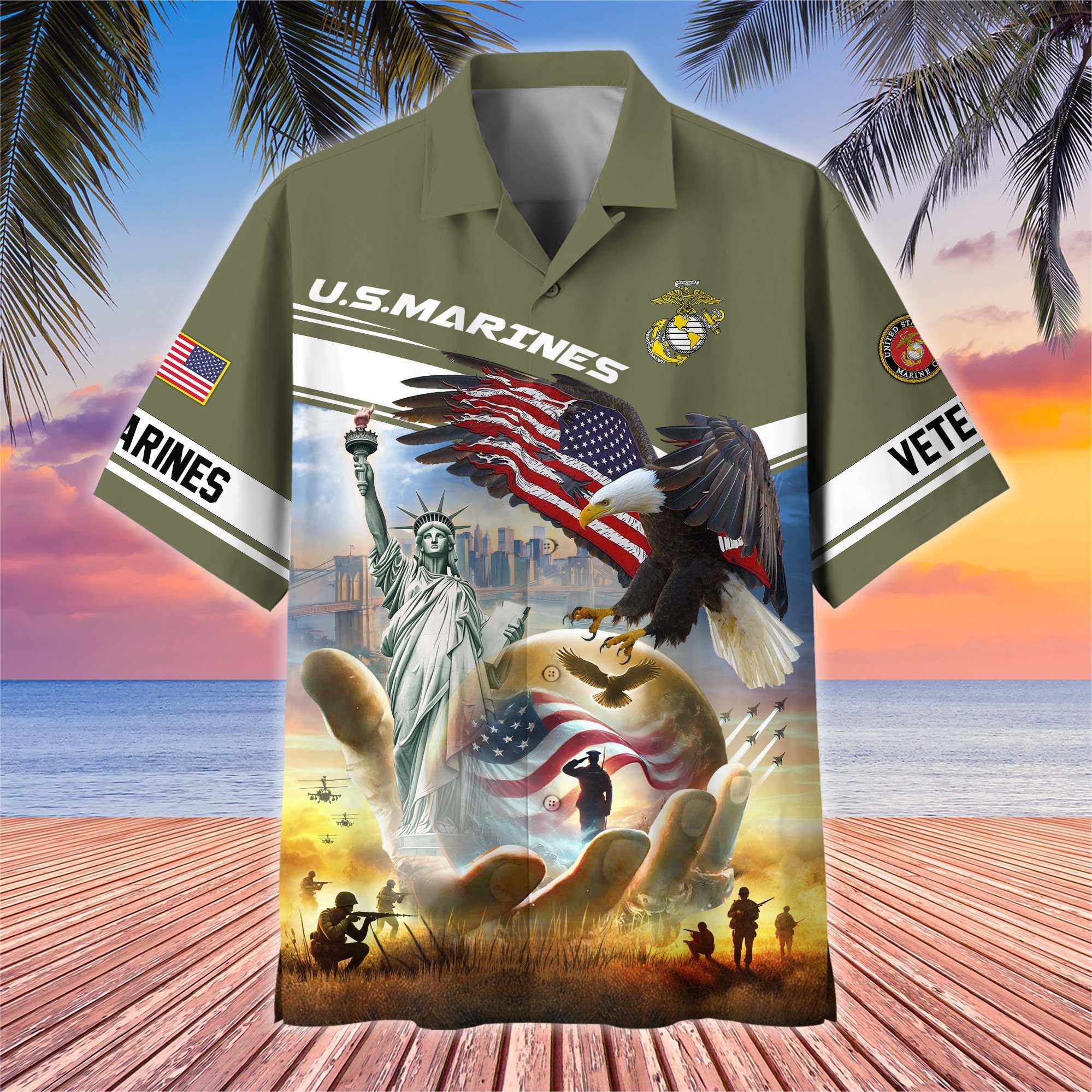 Premium US Veterans Hawaiian Shirt BPHN230513, Gifts For US Veterans, Gifts On Father's Day, Armed Forces Day, Veterans Day.