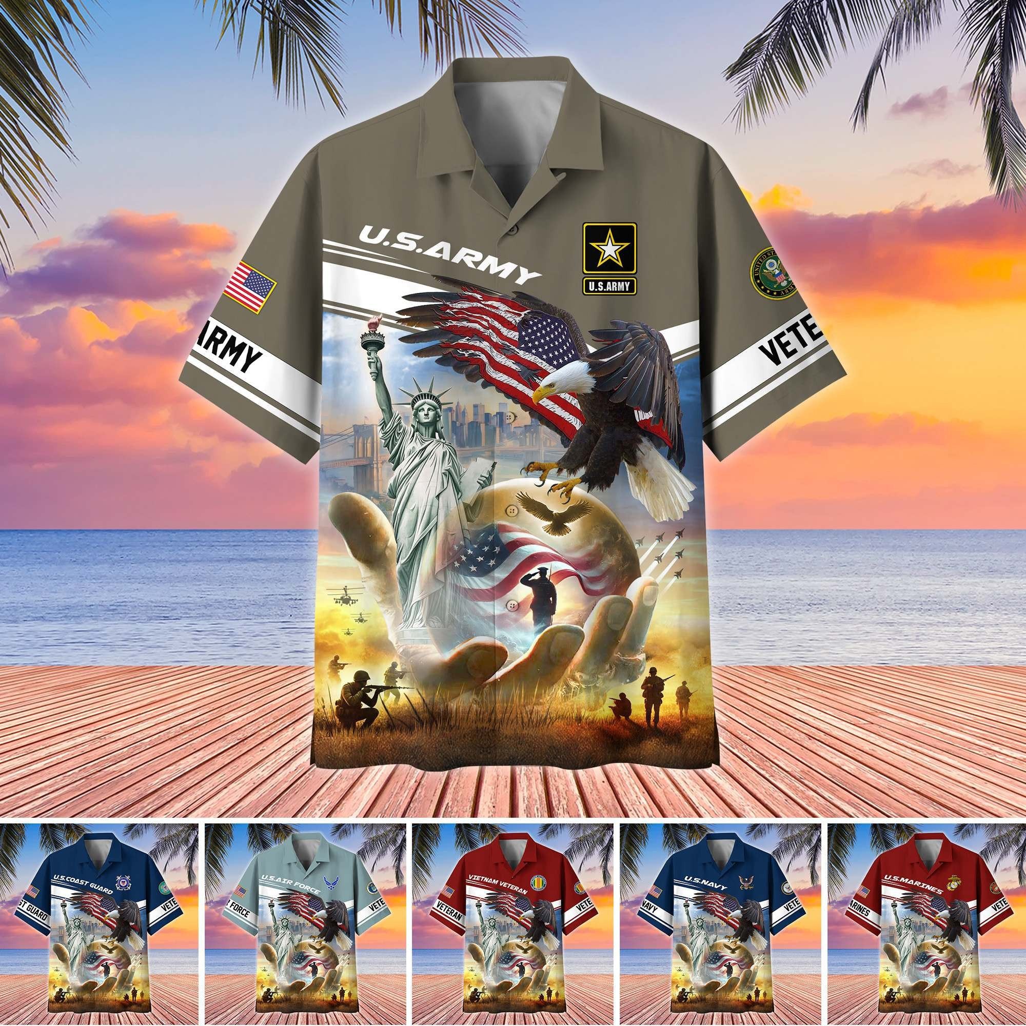 Premium US Veterans Hawaiian Shirt BPHN230513, Gifts For US Veterans, Gifts On Father's Day, Armed Forces Day, Veterans Day.