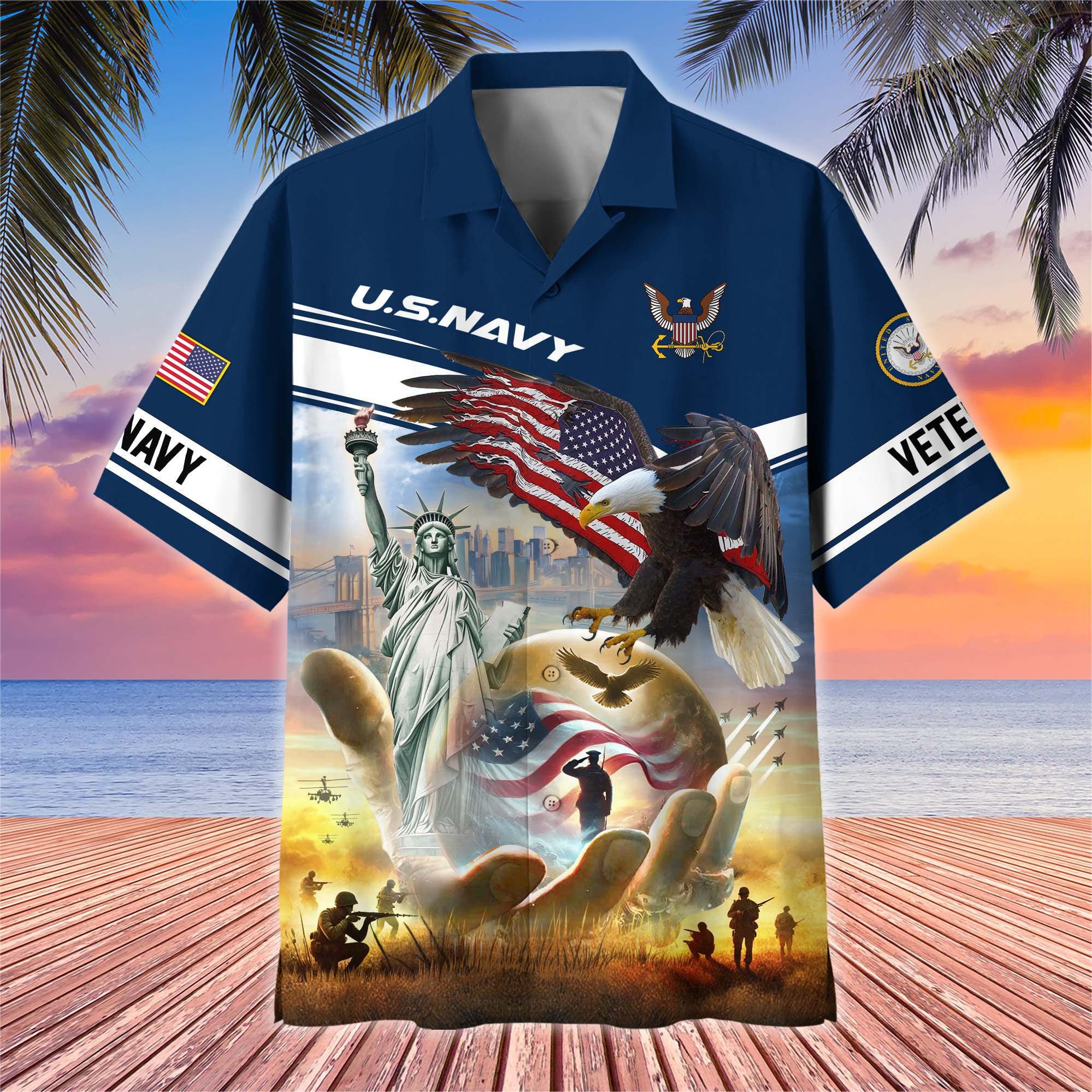 Premium US Veterans Hawaiian Shirt BPHN230513, Gifts For US Veterans, Gifts On Father's Day, Armed Forces Day, Veterans Day.