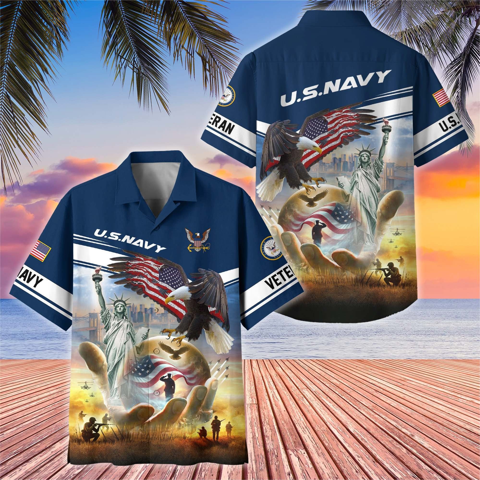 Premium US Veterans Hawaiian Shirt BPHN230513, Gifts For US Veterans, Gifts On Father's Day, Armed Forces Day, Veterans Day.
