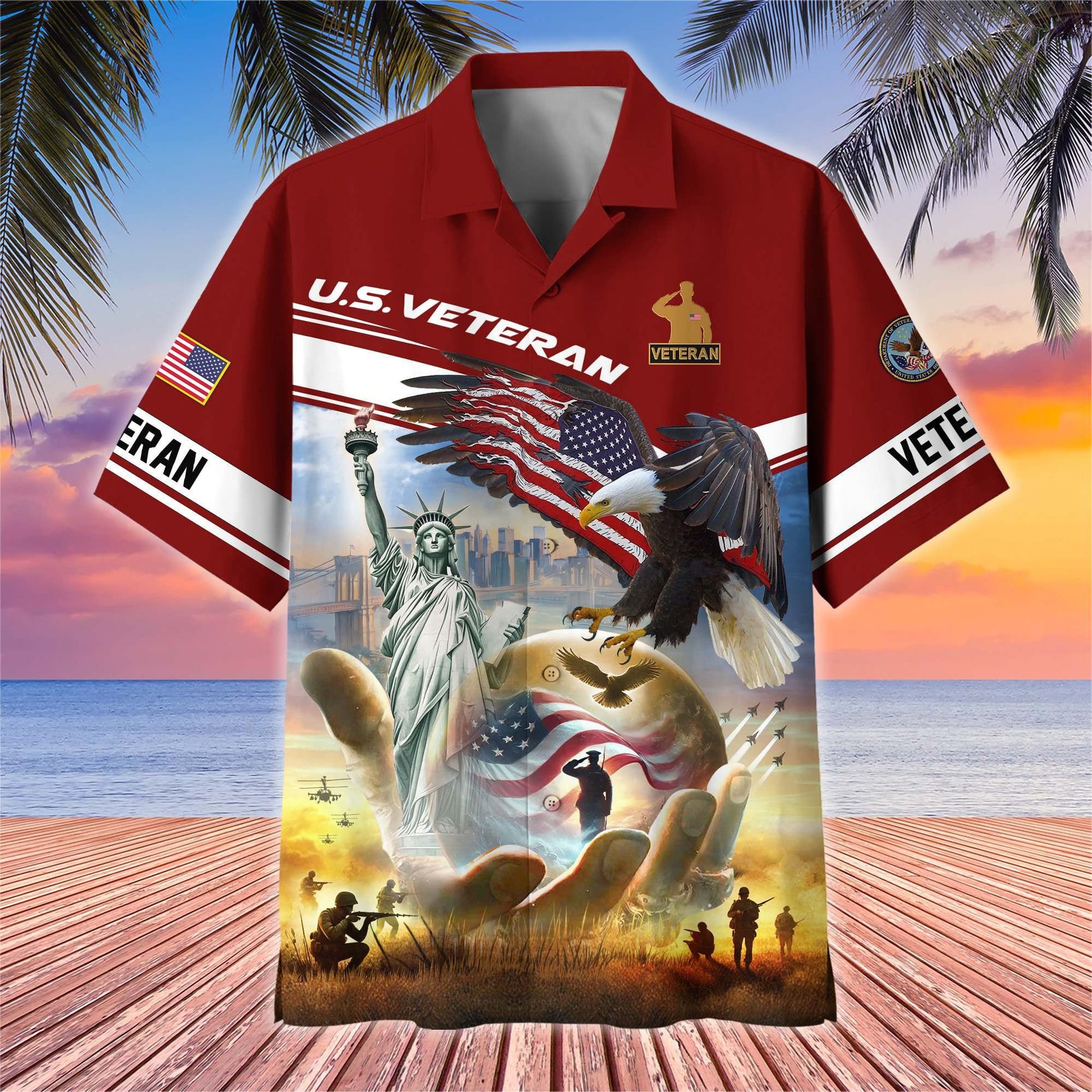Premium US Veterans Hawaiian Shirt BPHN230513, Gifts For US Veterans, Gifts On Father's Day, Armed Forces Day, Veterans Day.