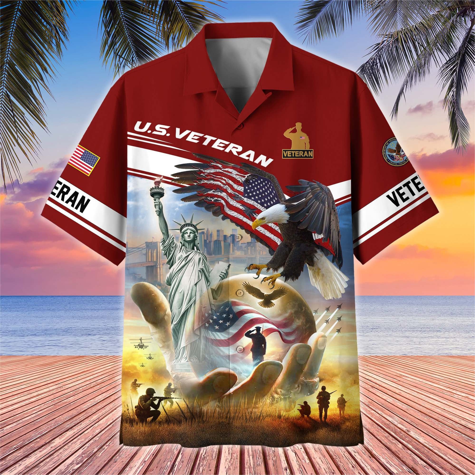 Premium US Veterans Hawaiian Shirt BPHN230513, Gifts For US Veterans, Gifts On Father's Day, Armed Forces Day, Veterans Day.