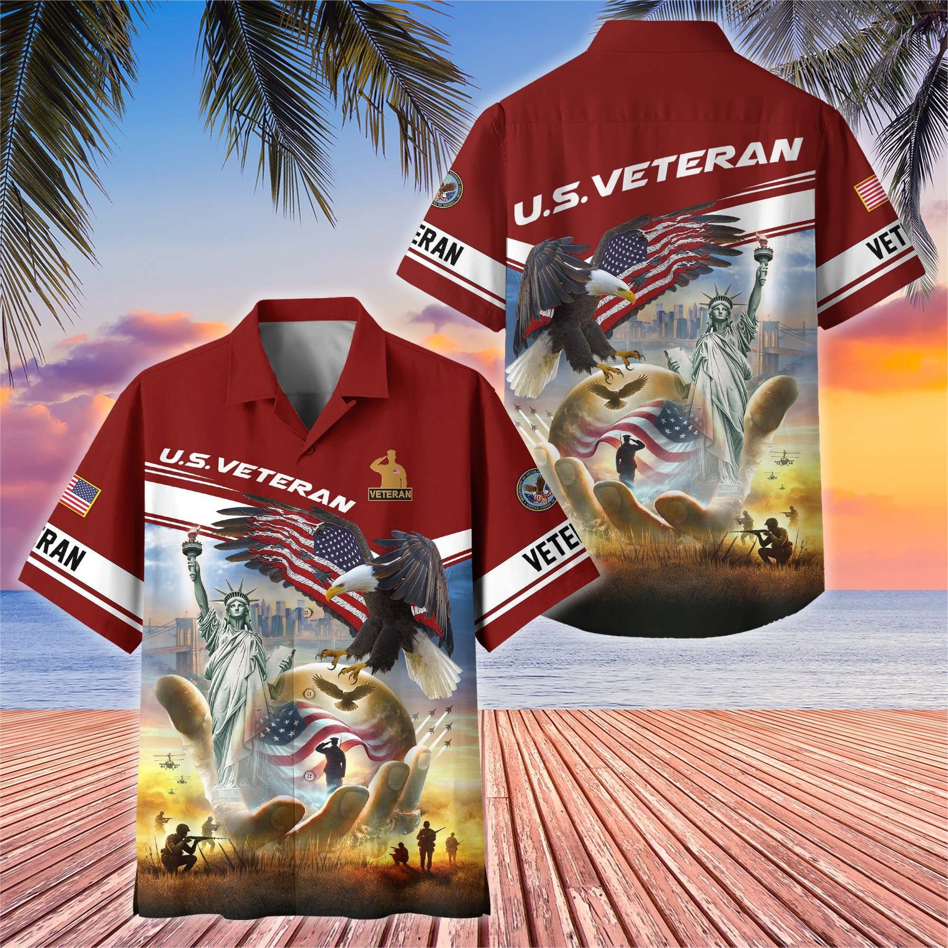 Premium US Veterans Hawaiian Shirt BPHN230513, Gifts For US Veterans, Gifts On Father's Day, Armed Forces Day, Veterans Day.