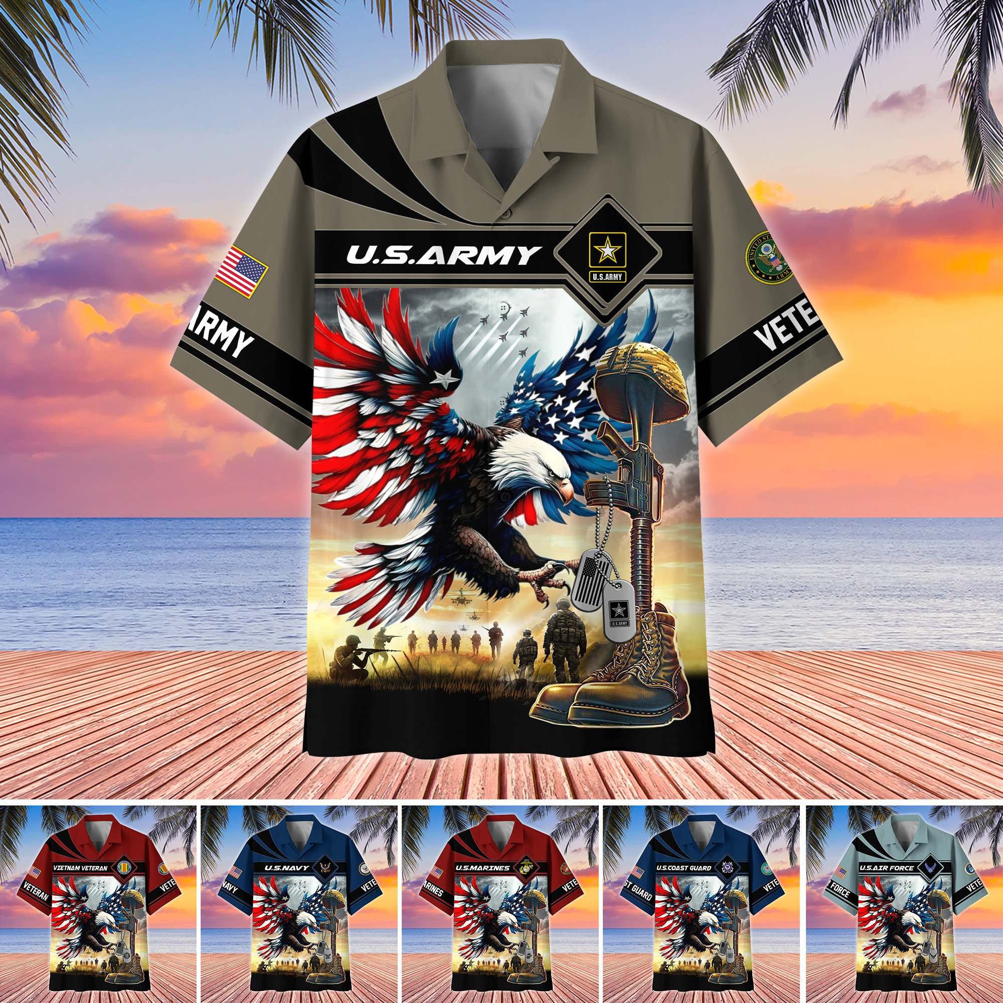 Premium US Veterans Hawaiian Shirt BPHN270512, Gifts For US Veterans, Gifts On Father's Day, Armed Forces Day, Veterans Day.