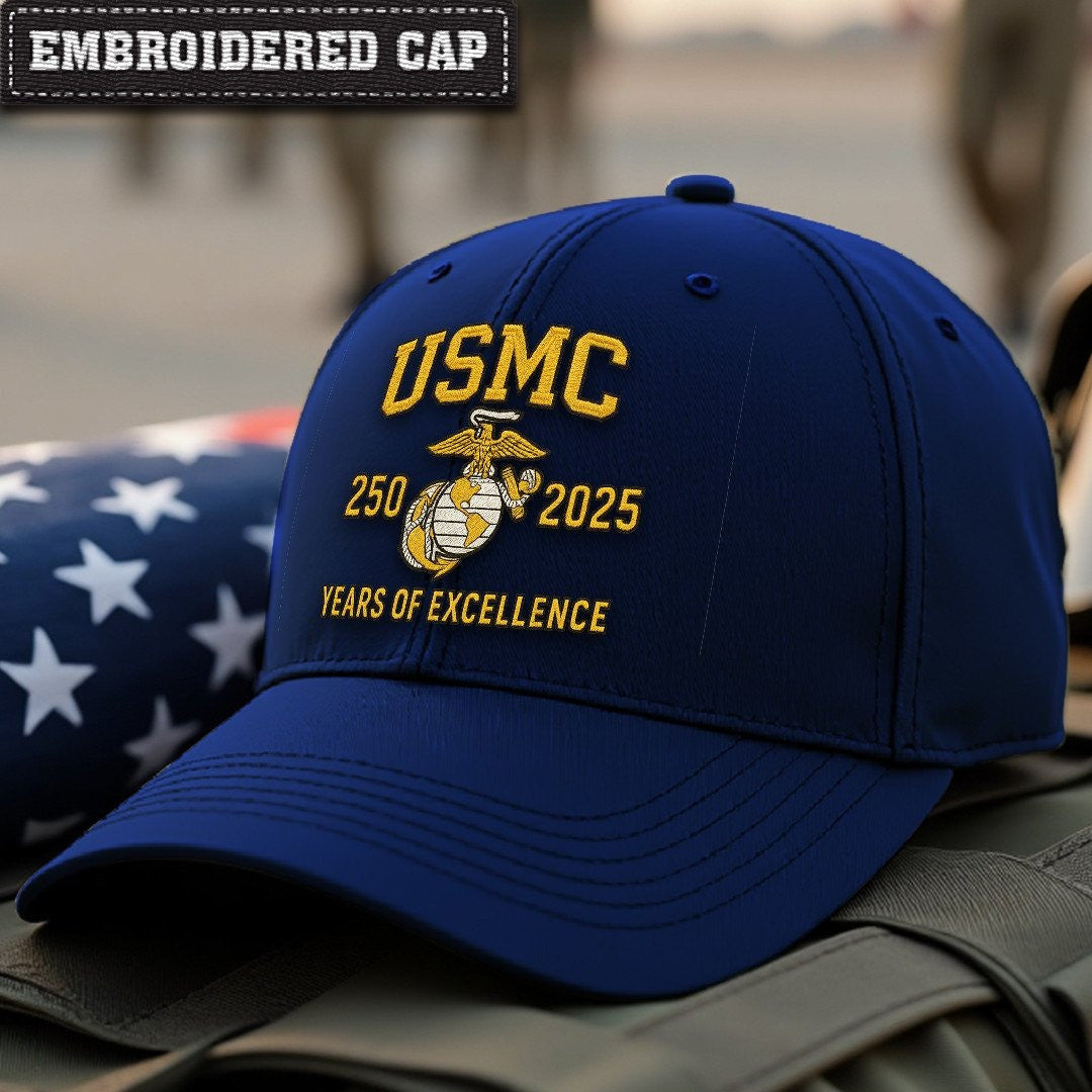 Premium USMC Embroidered Hats VPVC307834, 250th Anniversary Marine Corps Hat, Gifts For Marine Veteran, Gifts On Father's Day, Veterans Day.