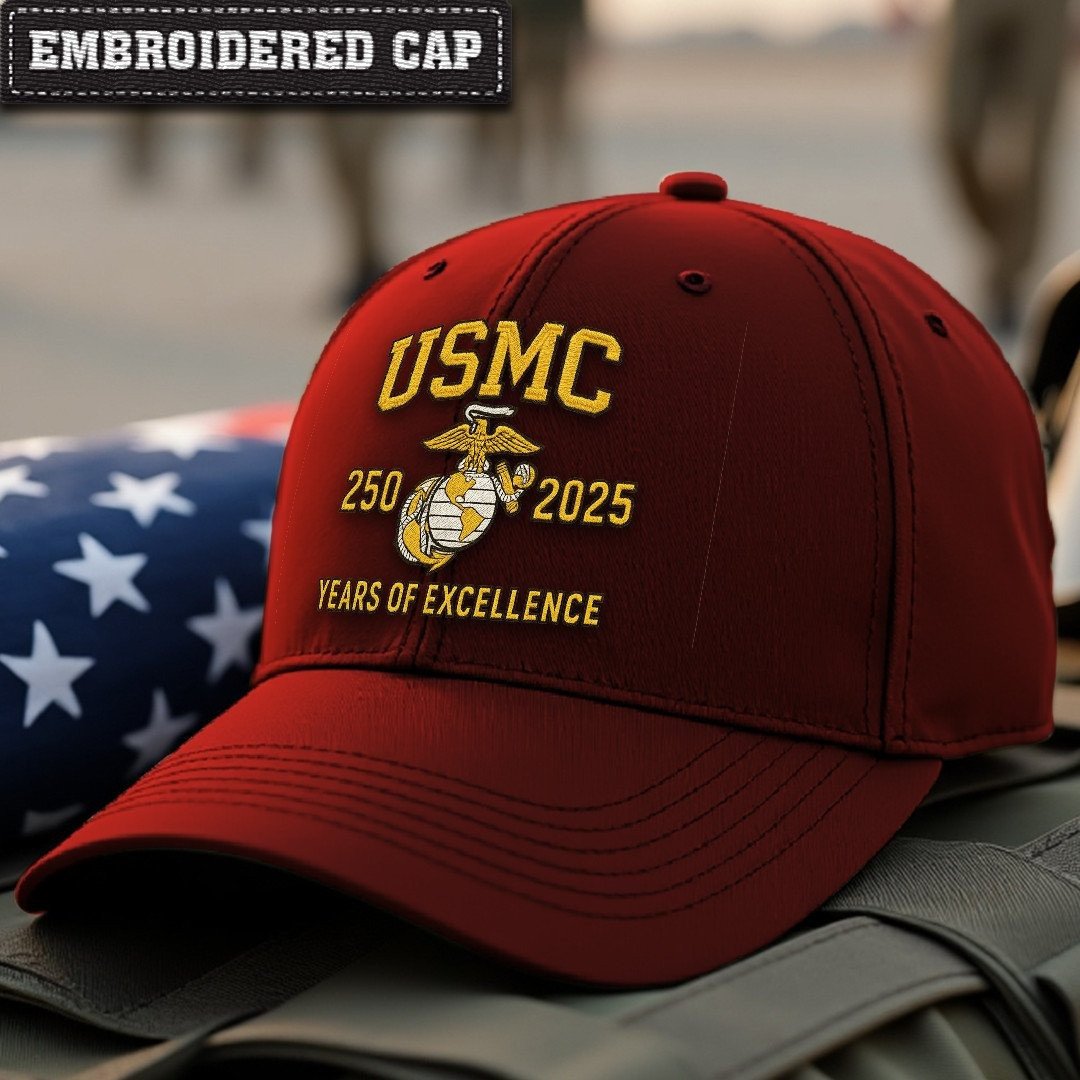 Premium USMC Embroidered Hats VPVC307835, 250th Anniversary Marine Corps Hat, Gifts For Marine Veteran, Gifts On Father's Day, Veterans Day.
