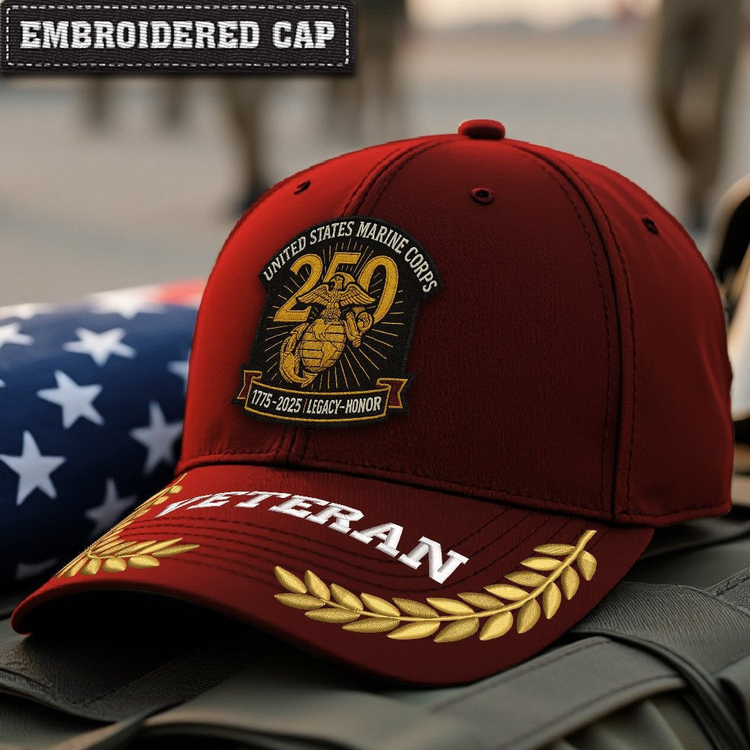 Premium USMC Embroidered Hats VPVC307842, 250th Anniversary Marine Corps Hat, Gifts For Marine Veteran, Gifts On Father's Day, Veterans Day.