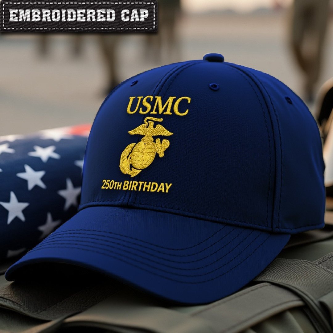 Premium USMC Embroidered Hats VPVC307866, 250th Anniversary Marine Corps Hat, Gifts For Marine Veteran, Gifts On Father's Day, Veterans Day.