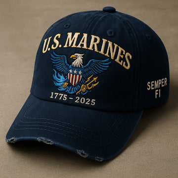Premium USMC Embroidered Hats VPVC308092, 250th Anniversary Marine Corps Hat, Gifts For Marine Veteran, Gifts On Father's Day, Veterans Day.