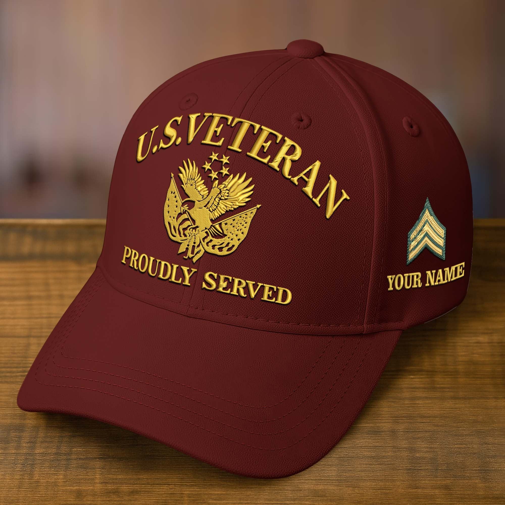 Premium Custom Name, Rank, Embroidered US Veterans Hats CPVC090701, 250th Anniversary, Gift For US Veterans, Veterans Day.
