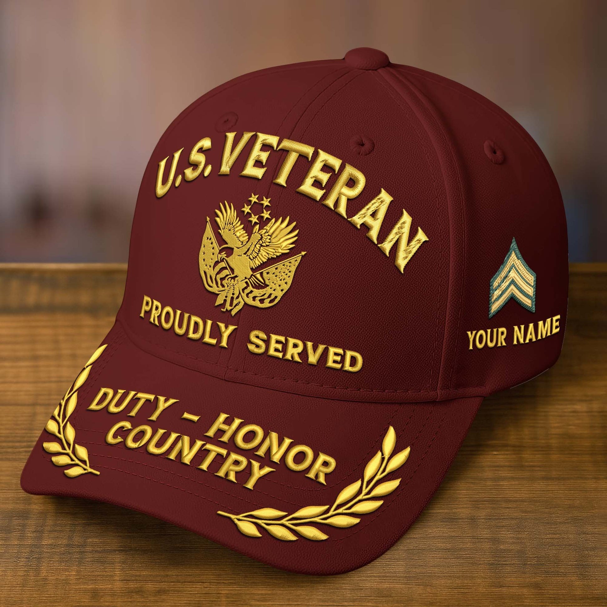 Premium Custom Name, Rank, Embroidered US Veterans Hats CPVC090702, 250th Anniversary, Gift For US Veterans, Gifts On Veterans Day.