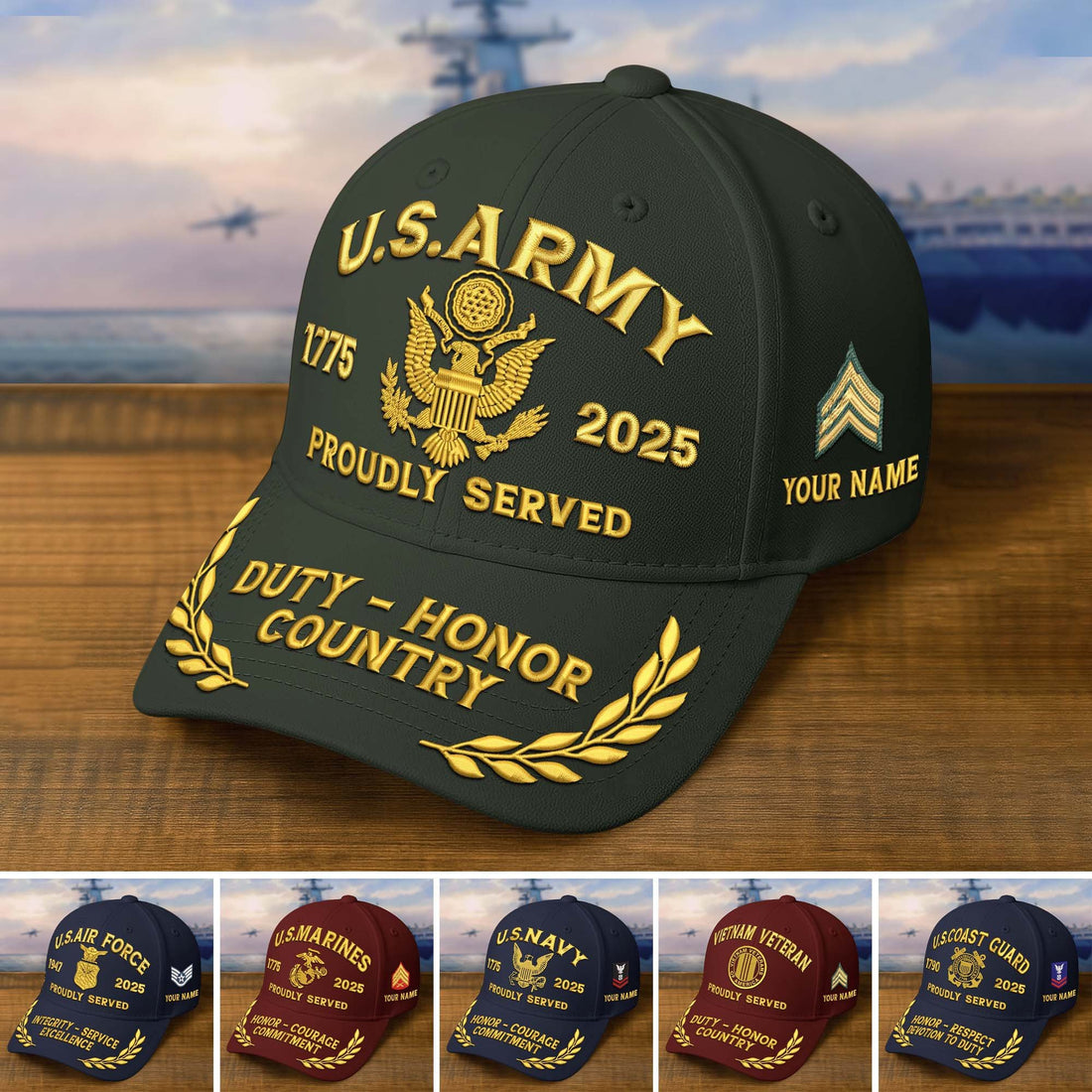 Premium Custom Name, Rank, Embroidered US Veterans Hats CPVC090702, 250th Anniversary, Gift For US Veterans, Gifts On Veterans Day.