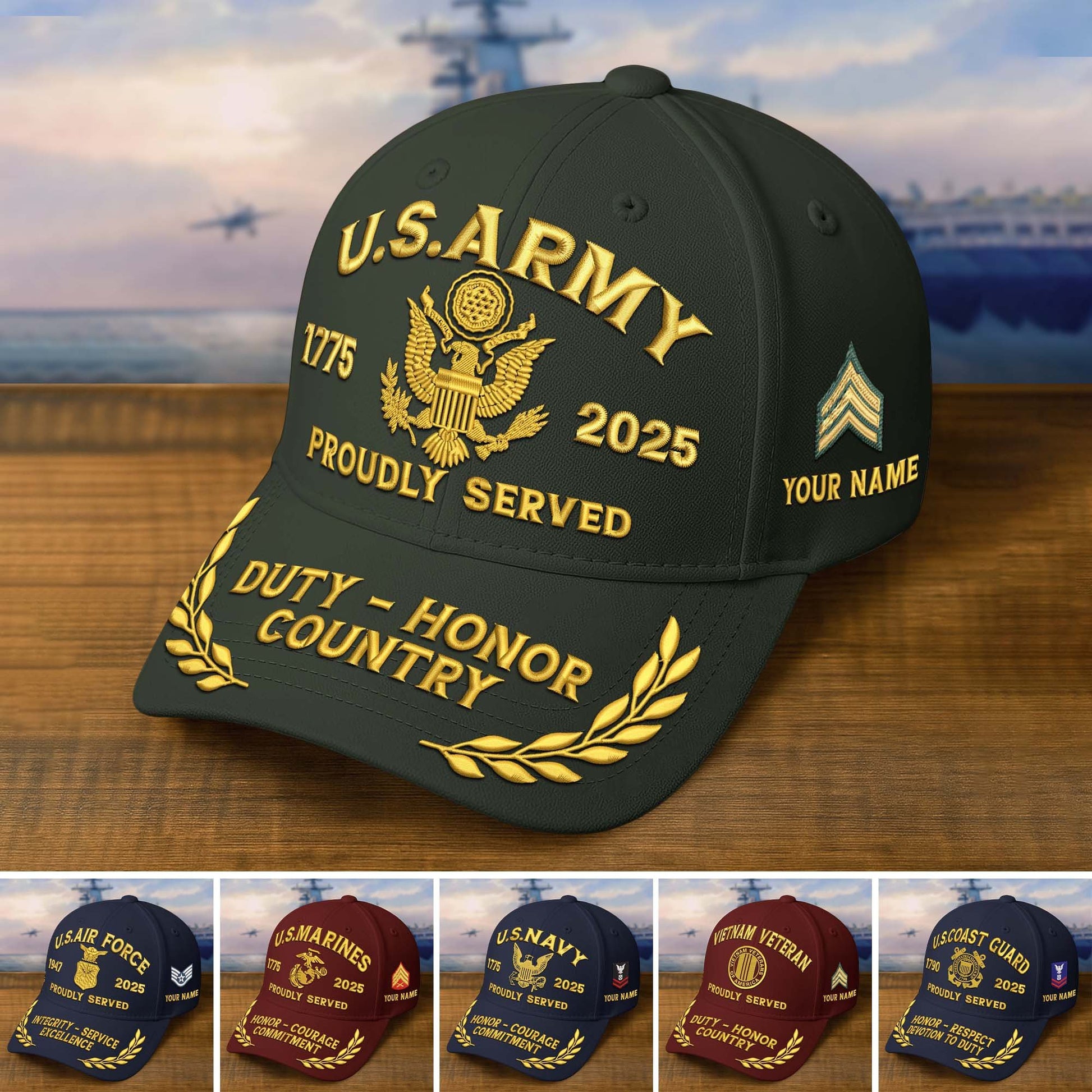 Premium Custom Name, Rank, Embroidered US Veterans Hats CPVC090702, 250th Anniversary, Gift For US Veterans, Gifts On Veterans Day.