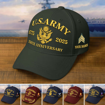 Premium Custom Name, Rank, Embroidered US Veterans Hats CPVC090701, 250th Anniversary, Gift For US Veterans, Veterans Day.