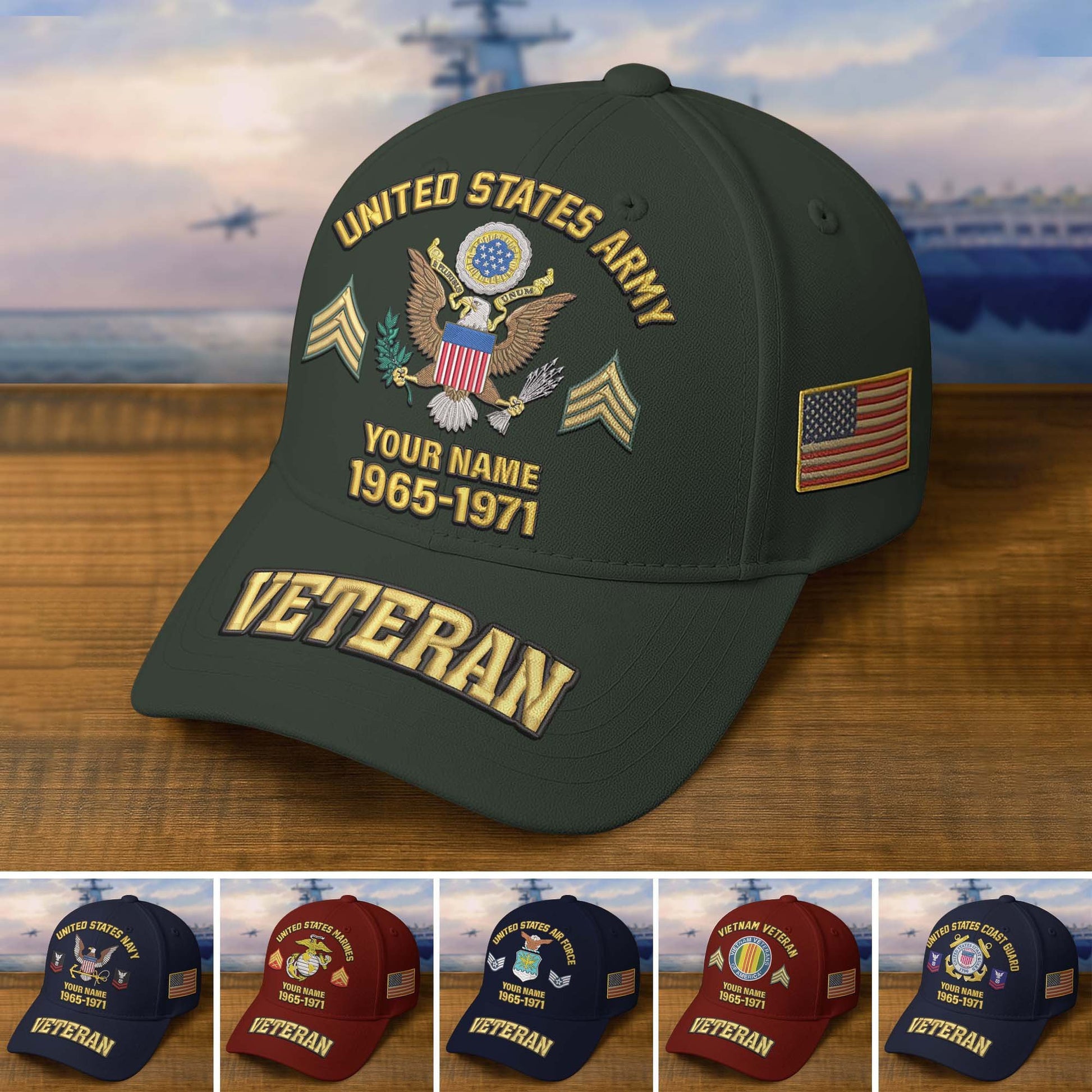 Premium Custom Name, Rank, Year, US Veterans Embroidered Hats BPVC300601, Gift For US Veterans, Gifts On Father's Day, Armed Forces Day, Veterans Day.