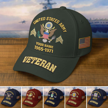 Premium Custom Name, Rank, Year, US Veterans Embroidered Hats BPVC300601, Gift For US Veterans, Gifts On Father's Day, Armed Forces Day, Veterans Day.