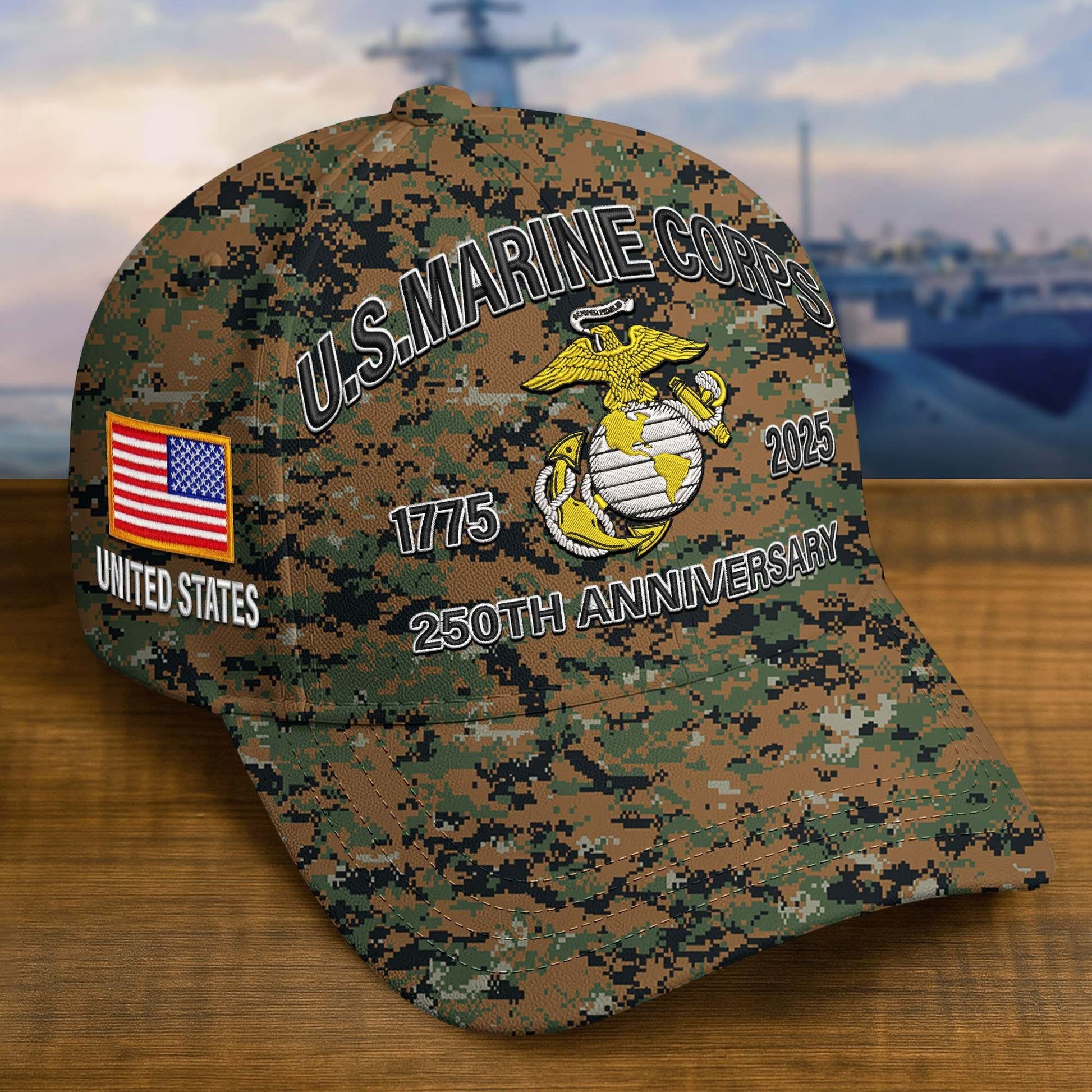 Premium Custom USMC Embroidered Hat VPVC308206, 250th Anniversary Marine Corps Hat, Gifts For Marine Veteran, Gifts On Father's Day, Veterans Day.