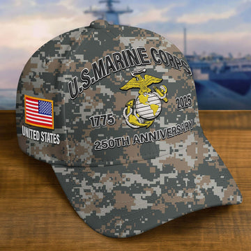Premium Custom USMC Embroidered Hat VPVC308207, 250th Anniversary Marine Corps Hat, Gifts For Marine Veteran, Gifts On Father's Day, Veterans Day.