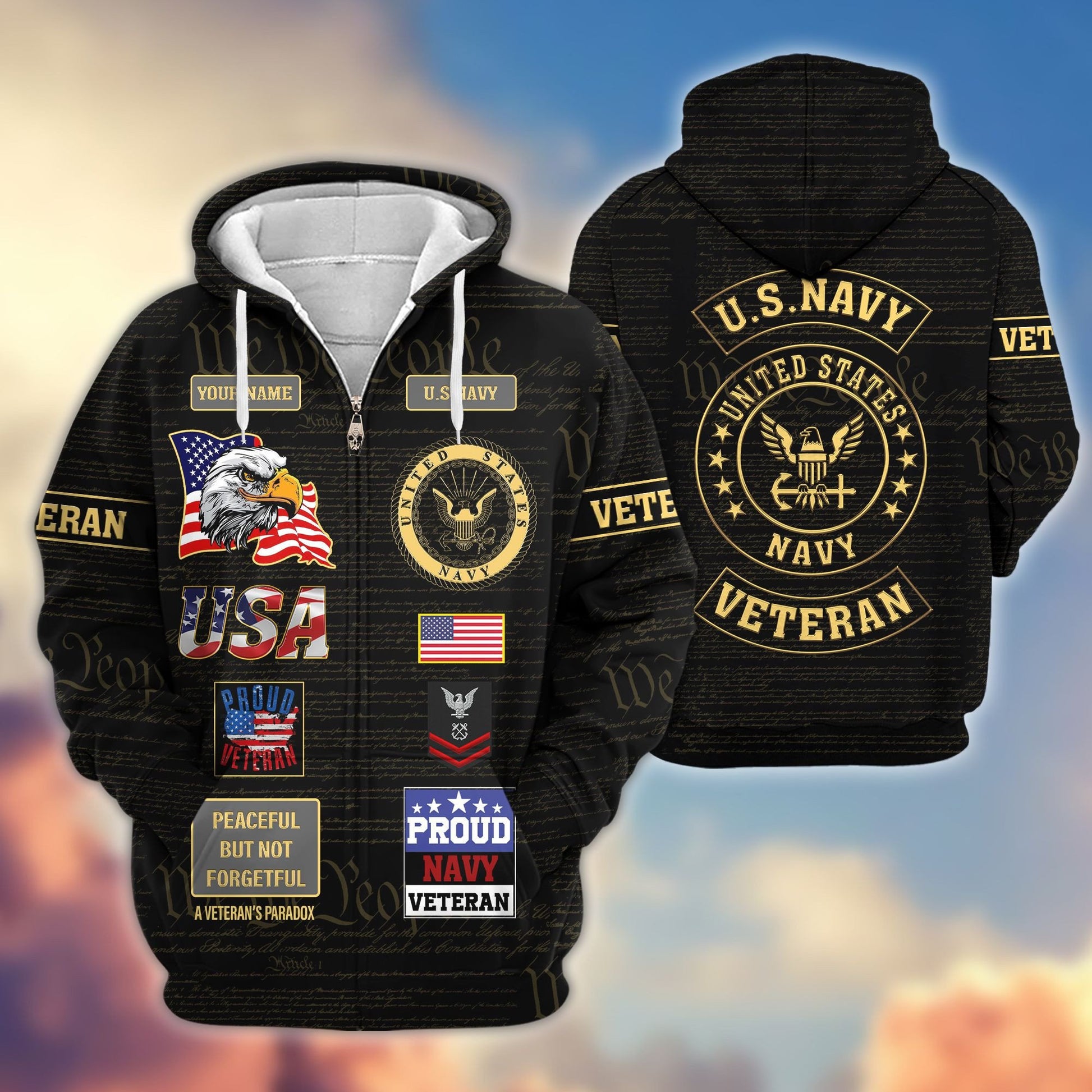 Premium Custom US Navy Zip Hoodie VPVC607202, Gifts For Navy Veteran, Gifts On Father's Day, Veterans Day.