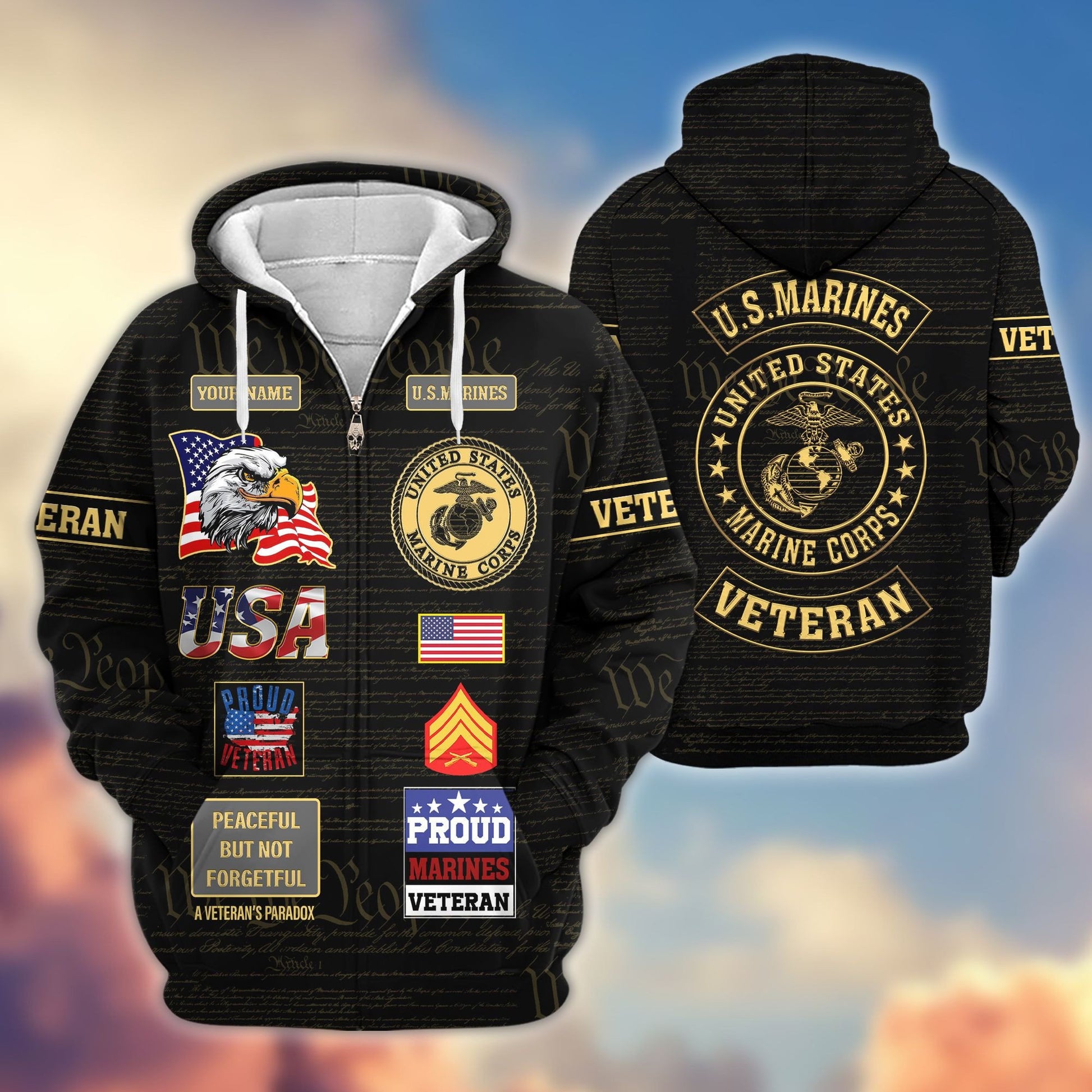 Premium Custom USMC Zip Hoodie VPVC607203, Gifts For Marine Veteran, Gifts On Father's Day, Veterans Day.