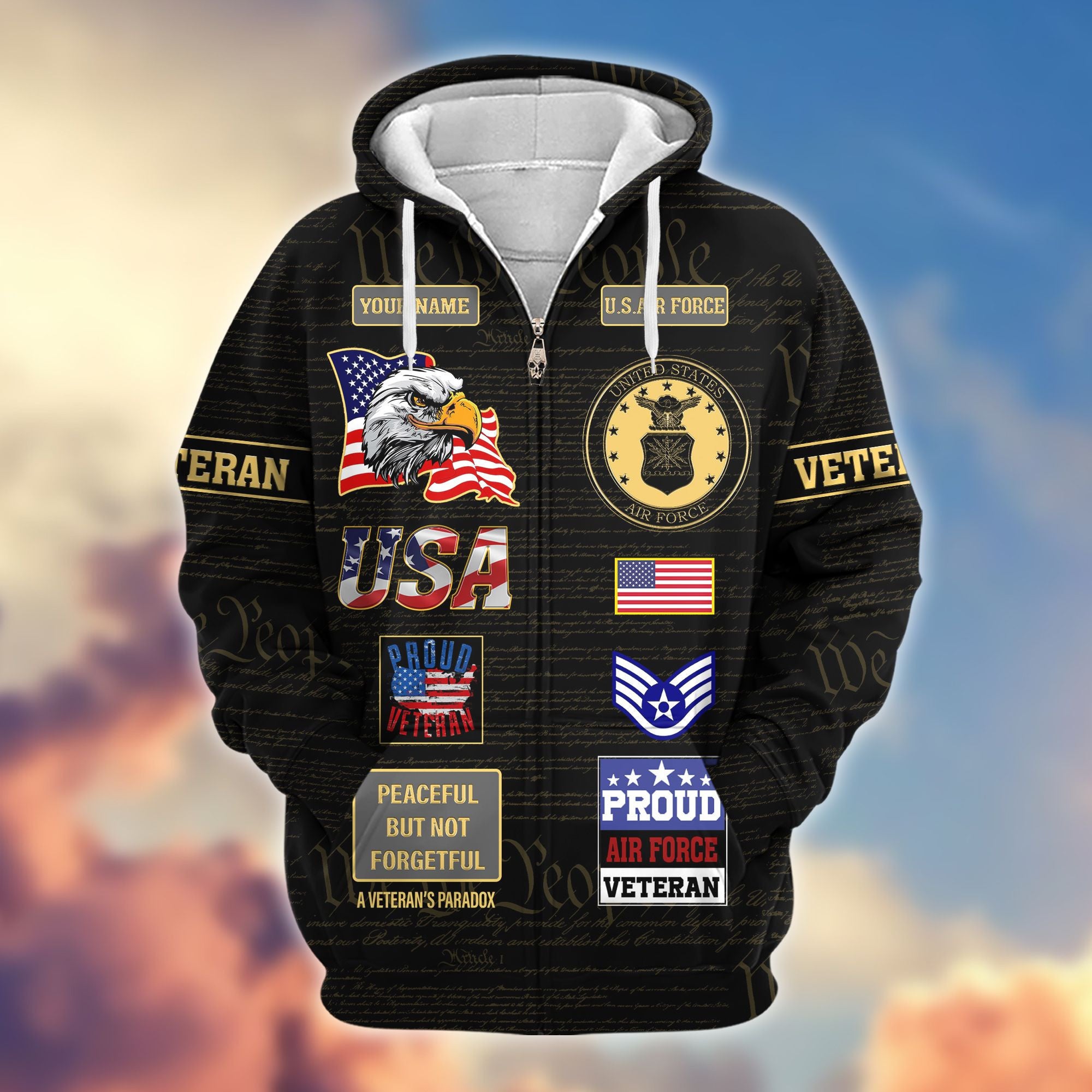 Premium Custom USAF Zip Hoodie VPVC607204, Gifts For Air Force Veteran, Gifts On Father's Day, Veterans Day.