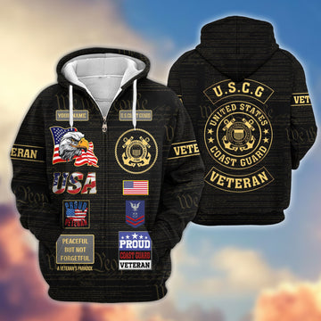 Premium Custom USCG Zip Hoodie VPVC607205, Gifts For Coast Guard Veteran, Gifts On Father's Day, Veterans Day.