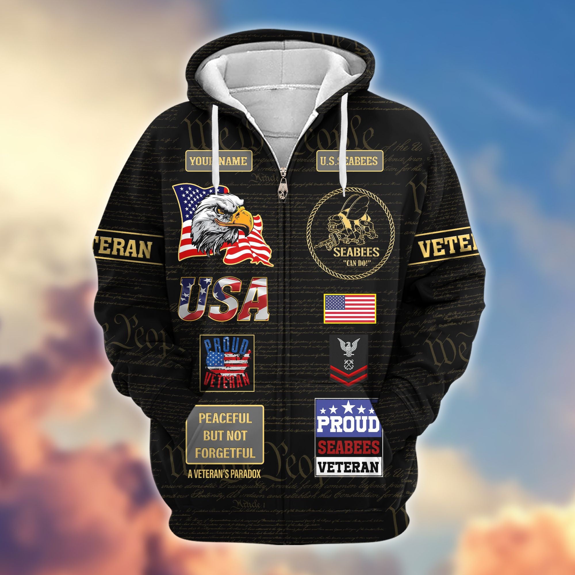 Premium Custom US Seabees Zip Hoodie VPVC607209, Gifts For Seabees Veteran, Gifts On Father's Day, Veterans Day.