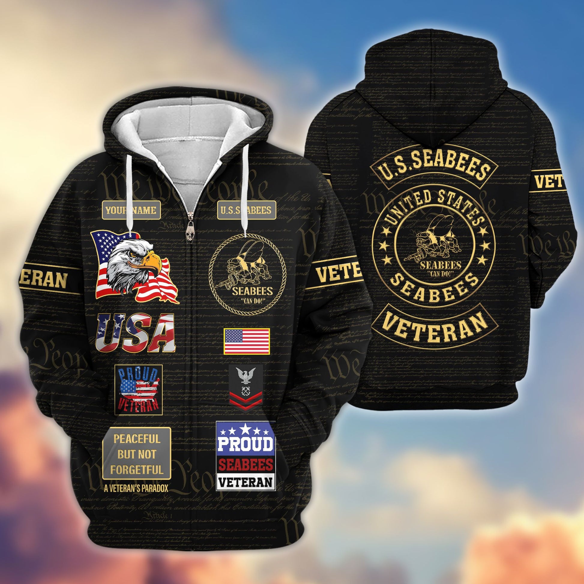 Premium Custom US Seabees Zip Hoodie VPVC607209, Gifts For Seabees Veteran, Gifts On Father's Day, Veterans Day.