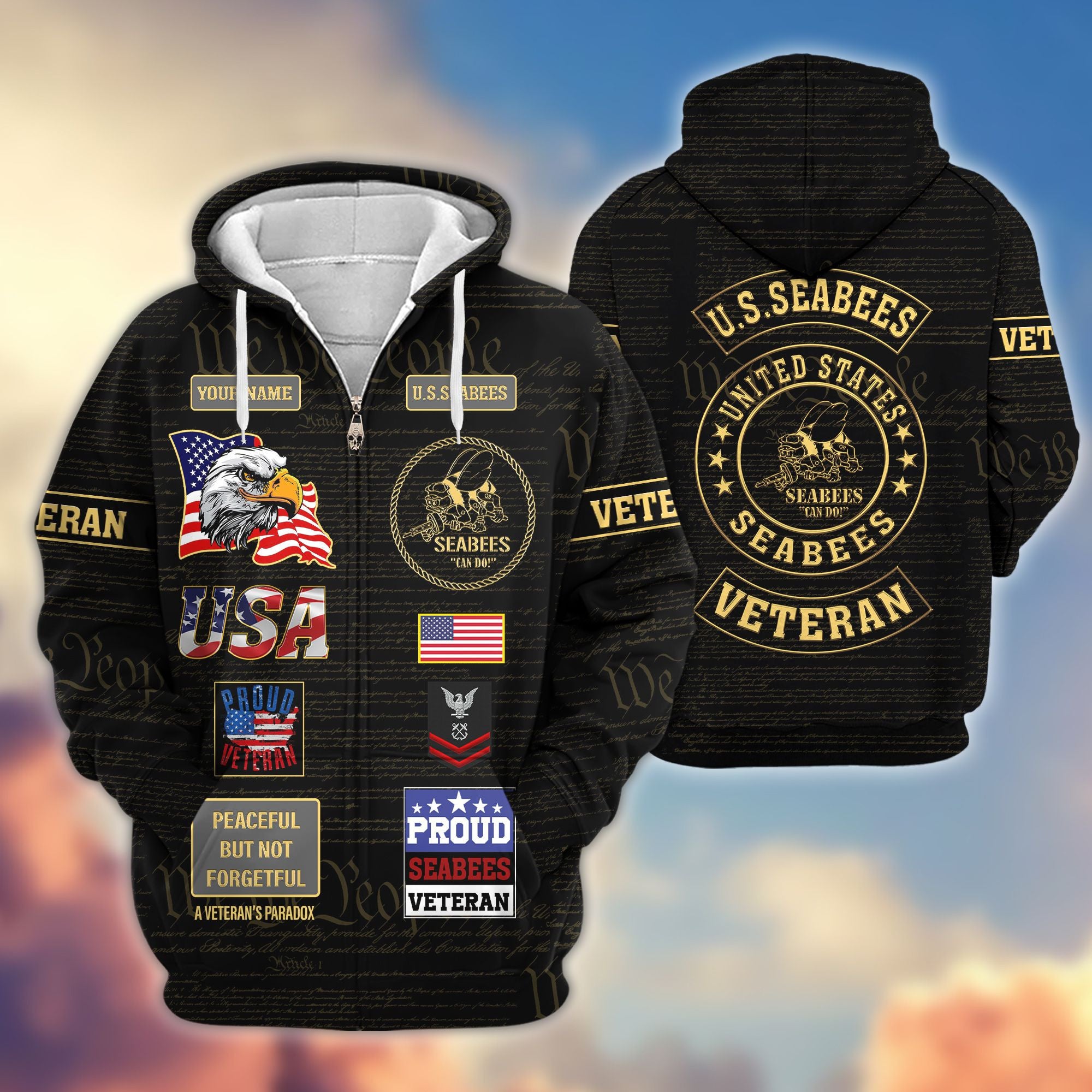Premium Custom US Seabees Zip Hoodie VPVC607209, Gifts For Seabees Veteran, Gifts On Father's Day, Veterans Day.