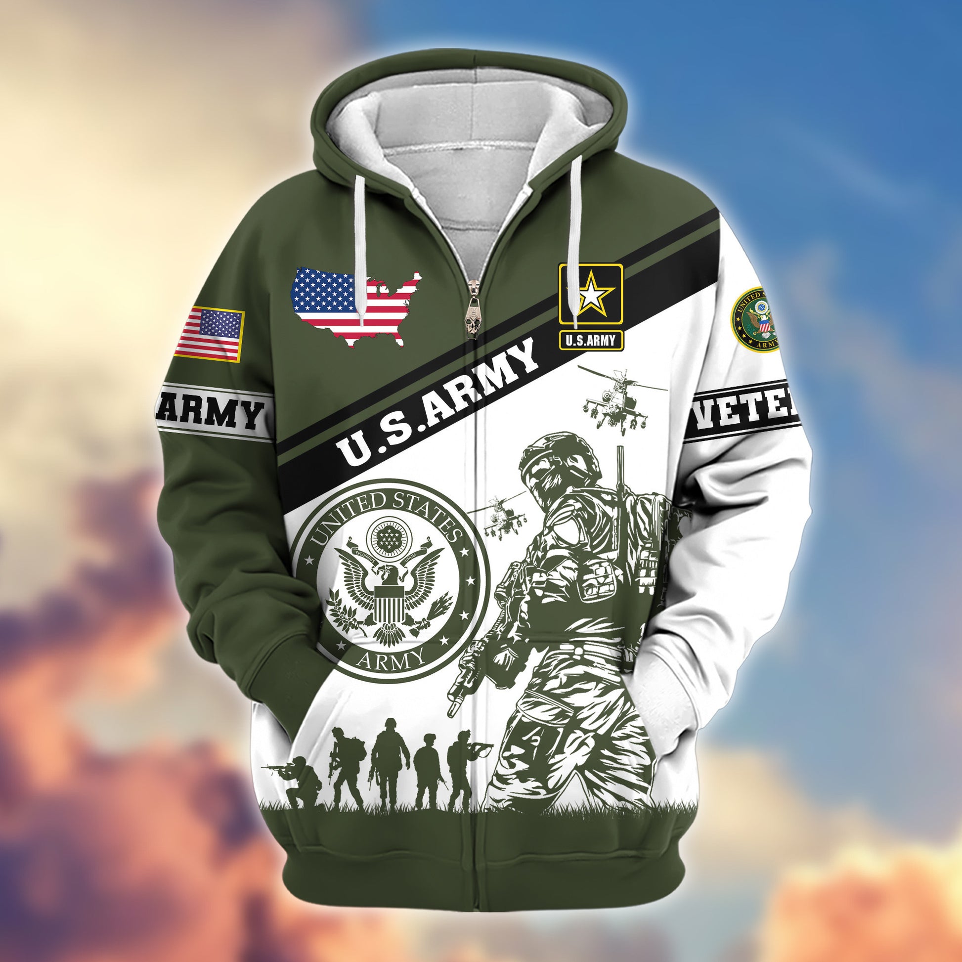 Premium US Army Zip Hoodie VPVC607301, Gifts For Army Veteran, Gifts On Father's Day, Veterans Day.