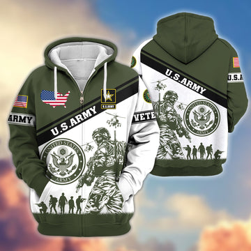 Premium US Army Zip Hoodie VPVC607301, Gifts For Army Veteran, Gifts On Father's Day, Veterans Day.