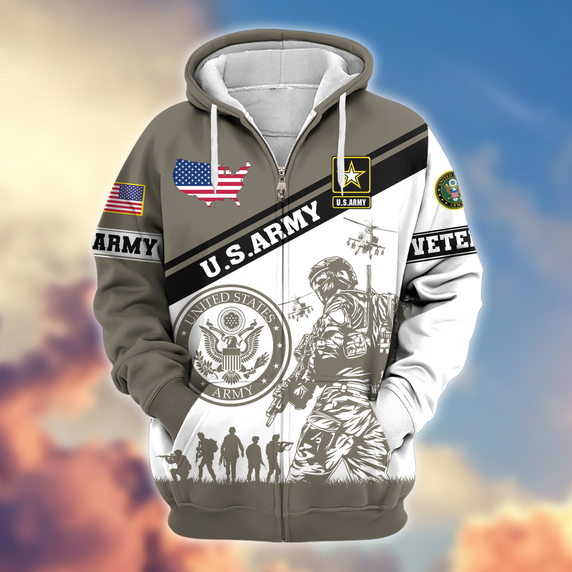 Premium US Army Zip Hoodie VPVC607310, Gifts For Army Veteran, Gifts On Father's Day, Veterans Day.