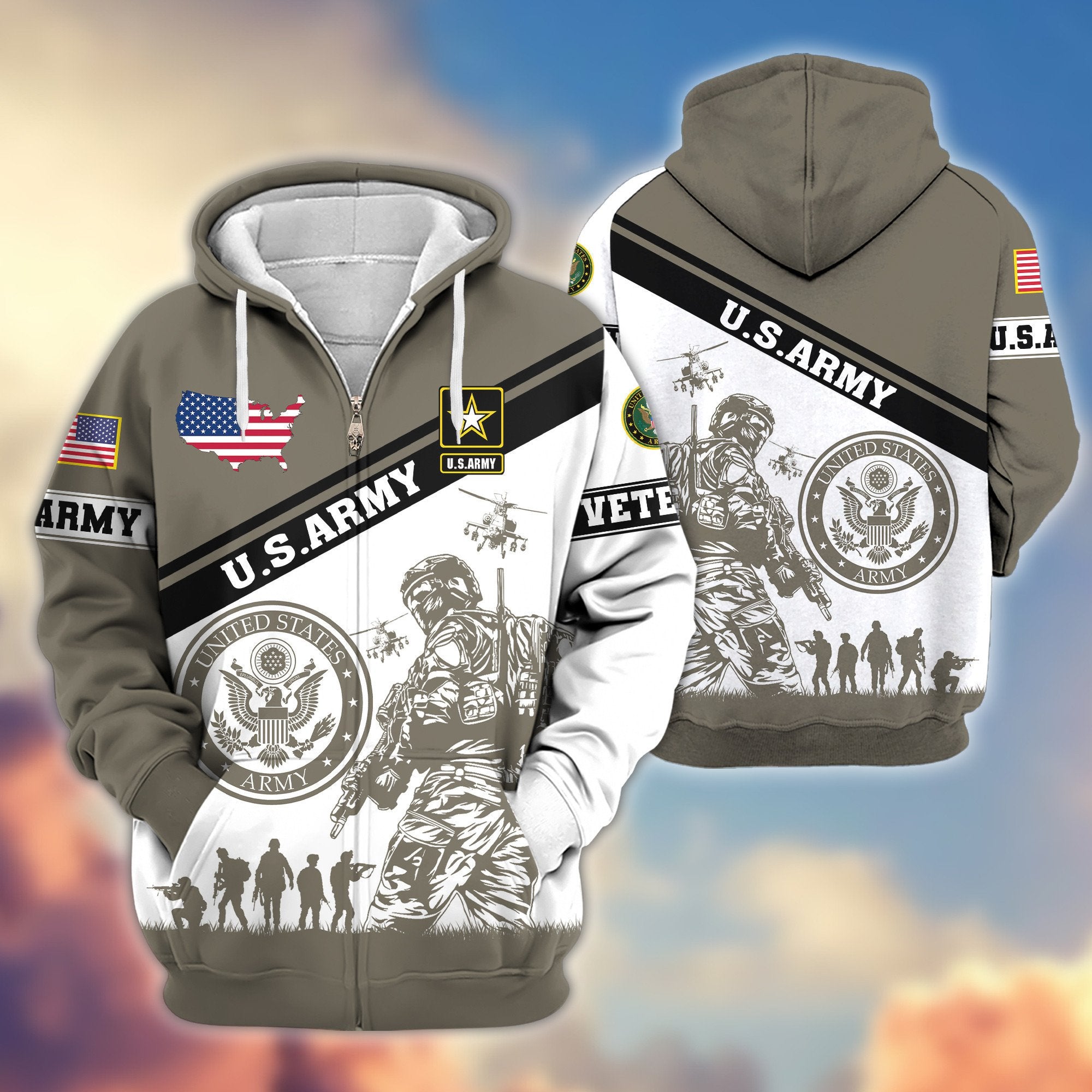 Premium US Army Zip Hoodie VPVC607310, Gifts For Army Veteran, Gifts On Father's Day, Veterans Day.