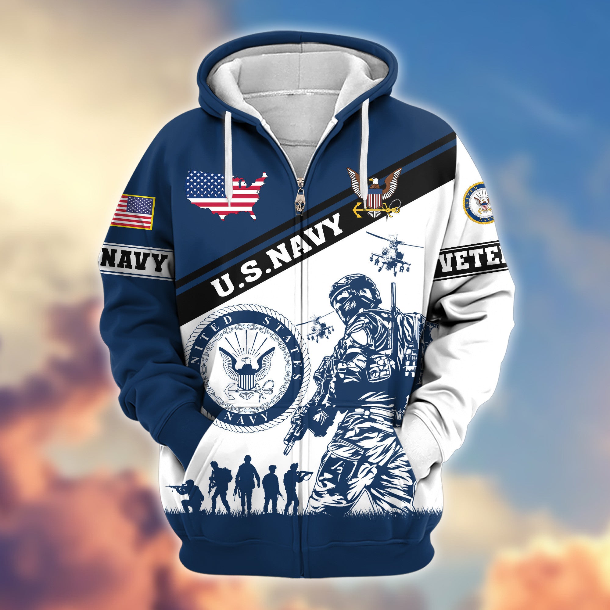 Premium US Navy Zip Hoodie VPVC607302, Gifts For Navy Veteran, Gifts On Father's Day, Veterans Day.