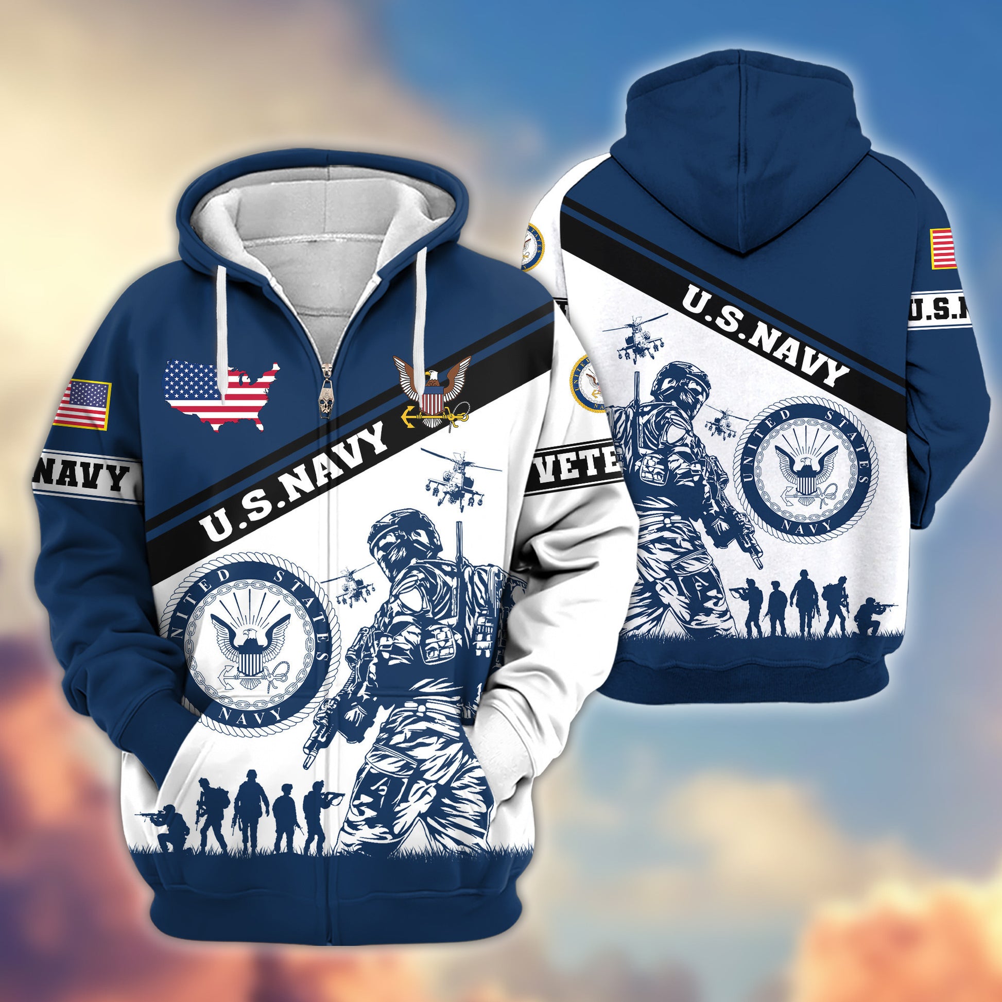 Premium US Navy Zip Hoodie VPVC607302, Gifts For Navy Veteran, Gifts On Father's Day, Veterans Day.